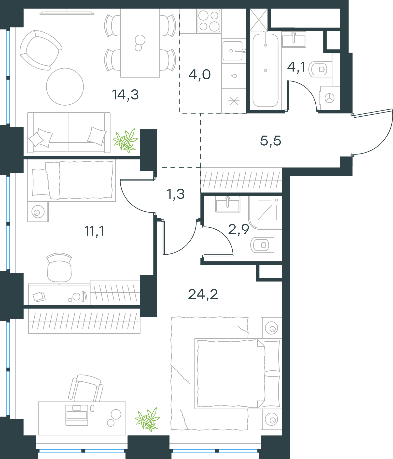 Официальная схема Левел Звенигородская, 67,4 м²