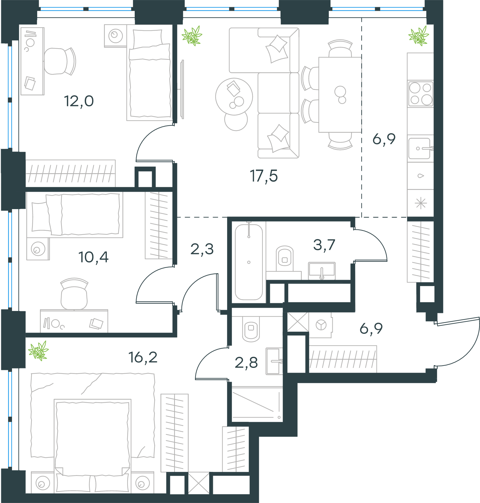 Официальная схема Левел Звенигородская, 78,7 м²