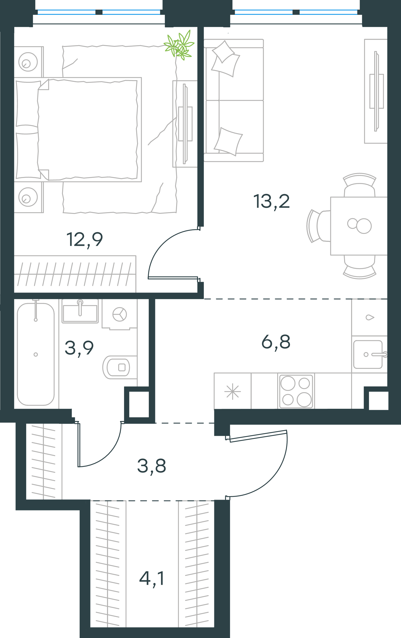 Официальная схема Левел Звенигородская, 44,7 м²