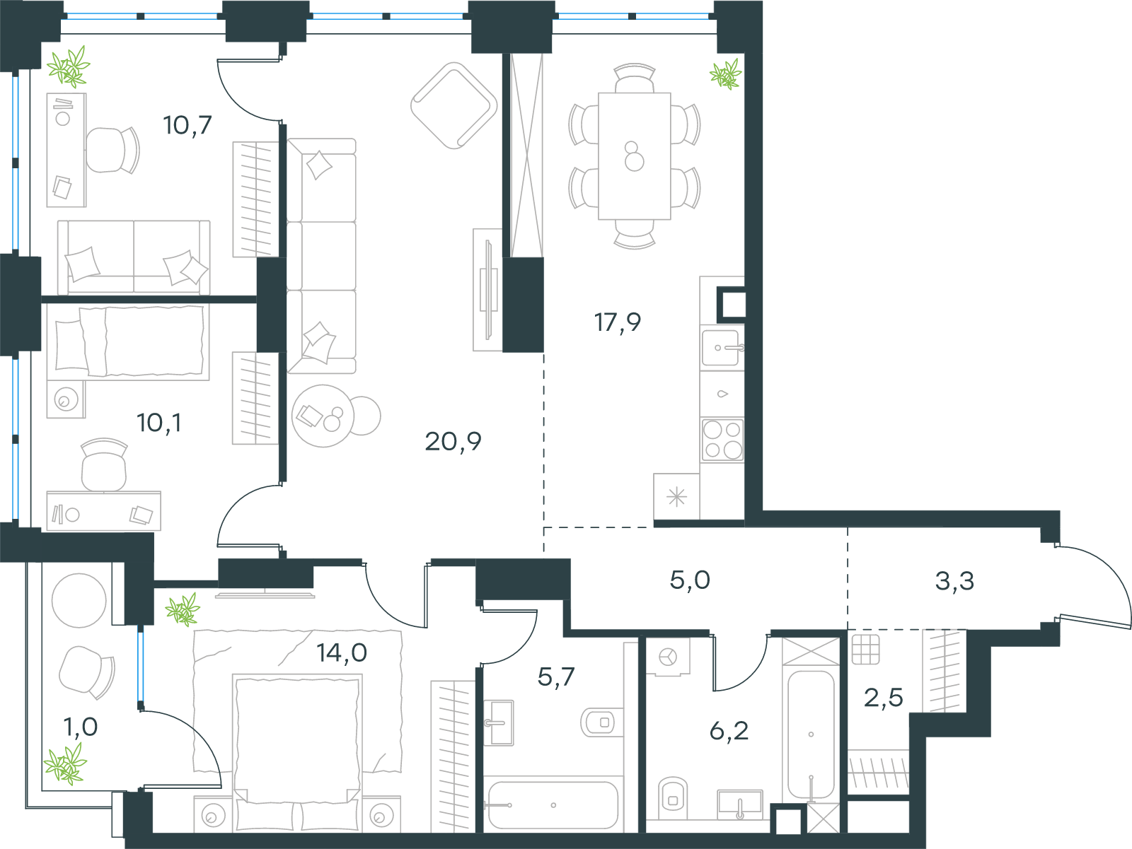 Официальная схема Левел Звенигородская, 97,3 м²