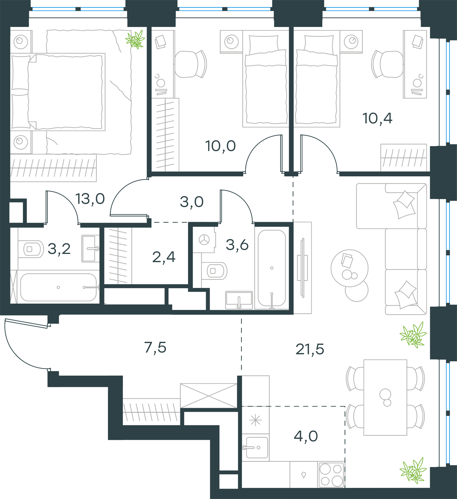 Официальная схема Левел Звенигородская, 78,6 м²