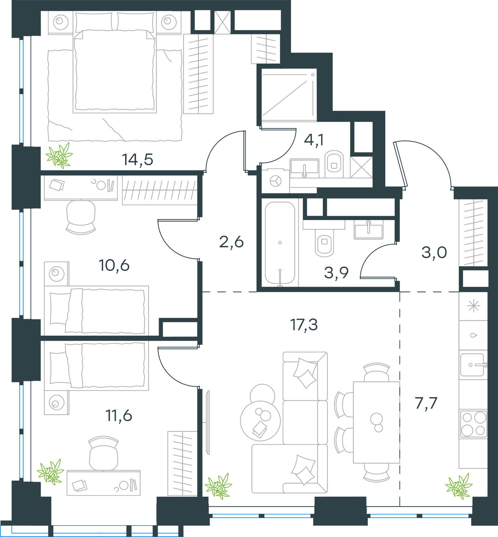 Официальная схема Левел Звенигородская, 75,3 м²