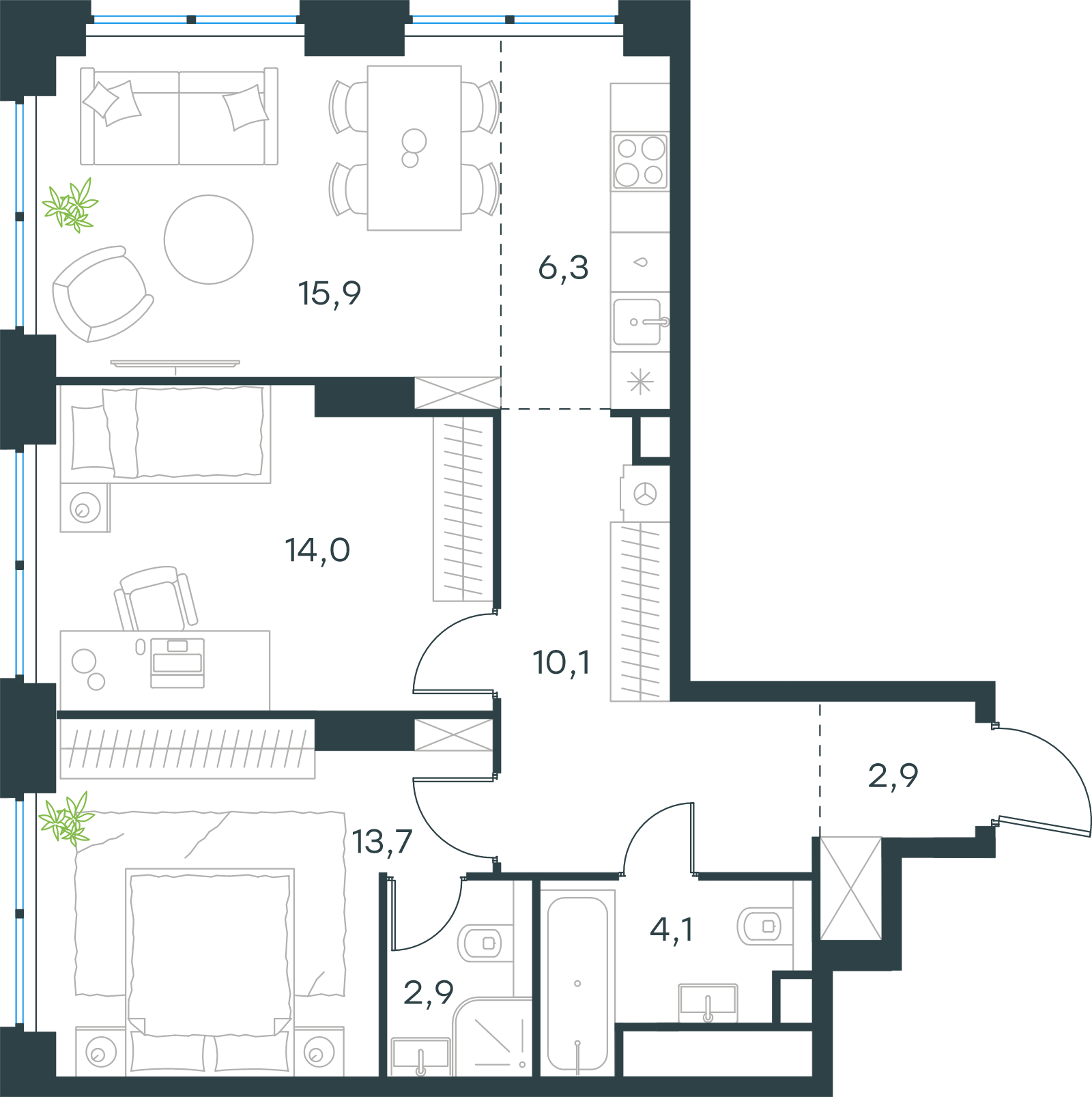 Официальная схема Левел Звенигородская, 69,9 м²