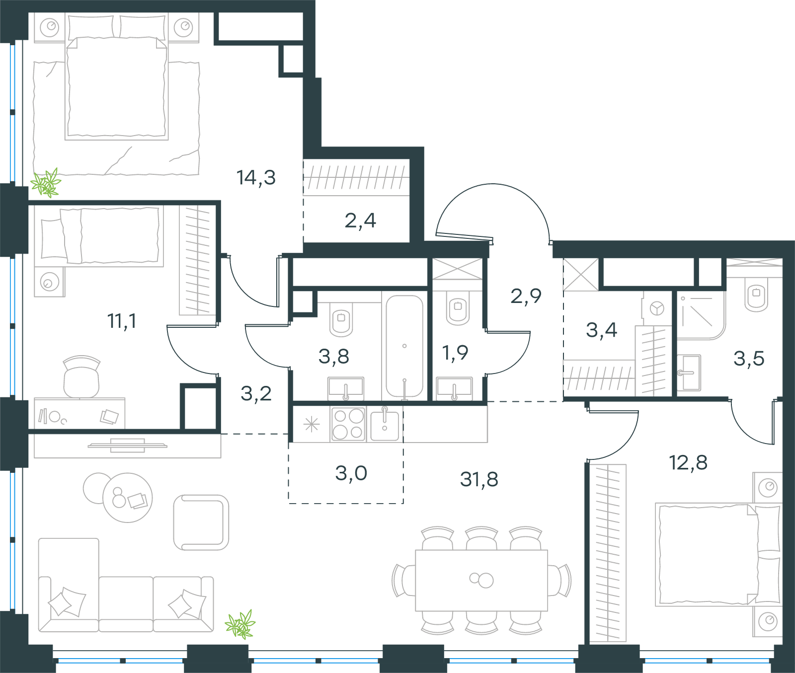 Официальная схема Левел Звенигородская, 94,1 м²