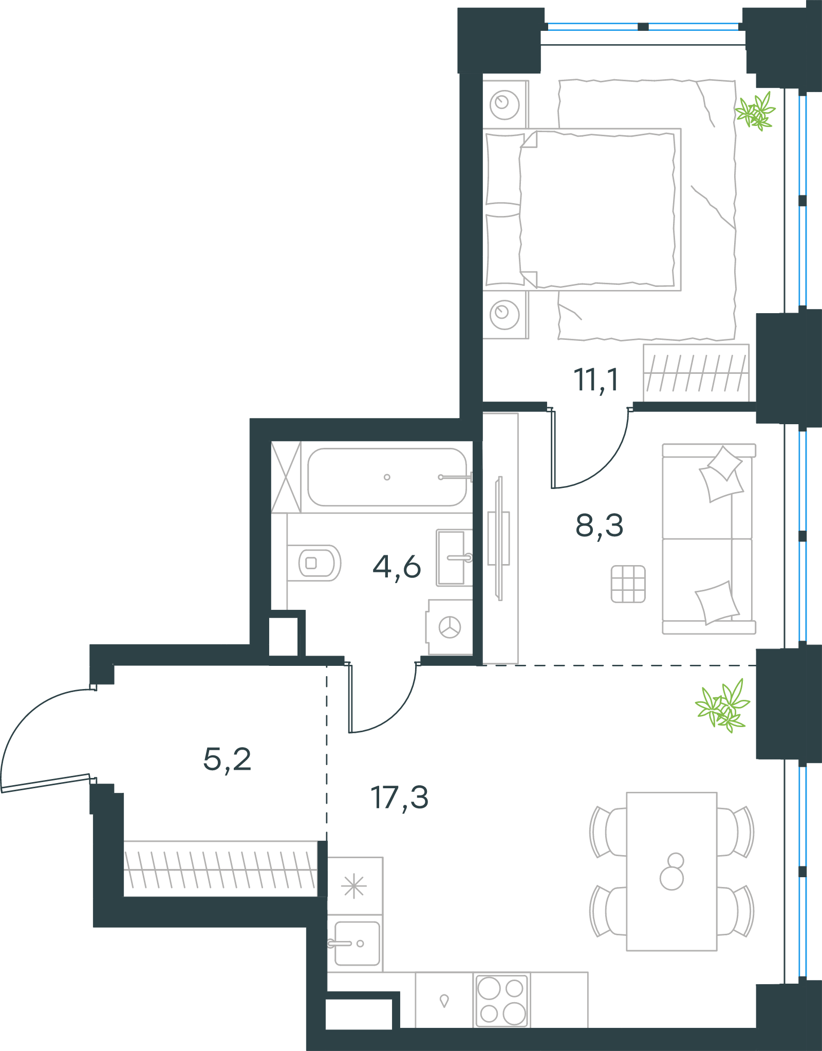Официальная схема Левел Звенигородская, 46,5 м²