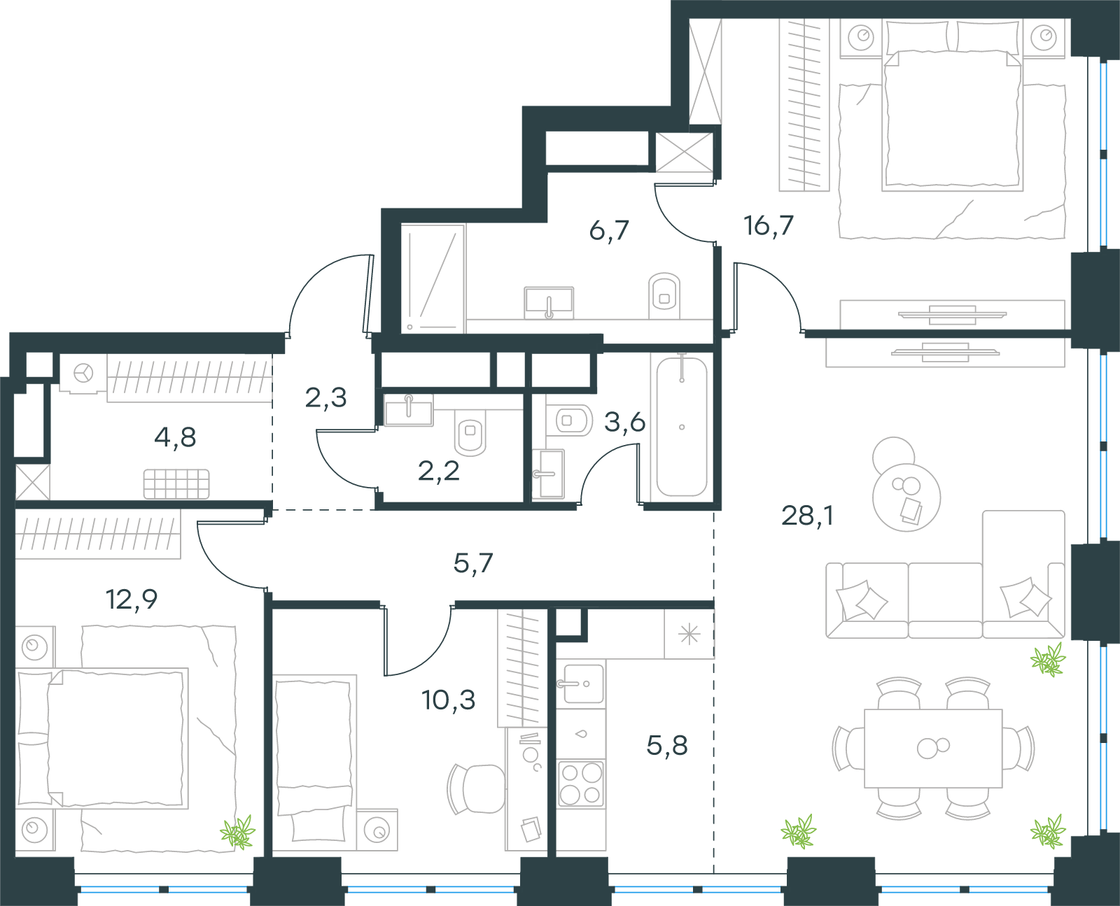 Официальная схема Левел Звенигородская, 99,1 м²