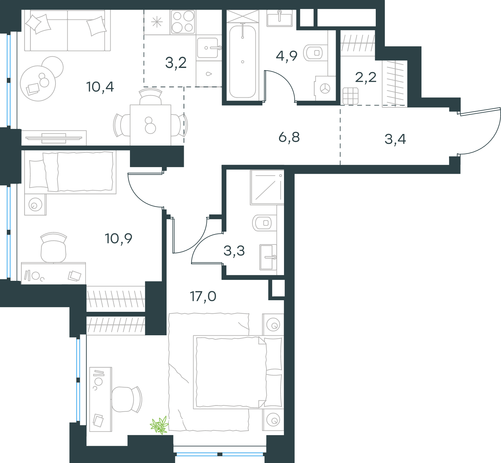 Официальная схема Левел Звенигородская, 62,1 м²