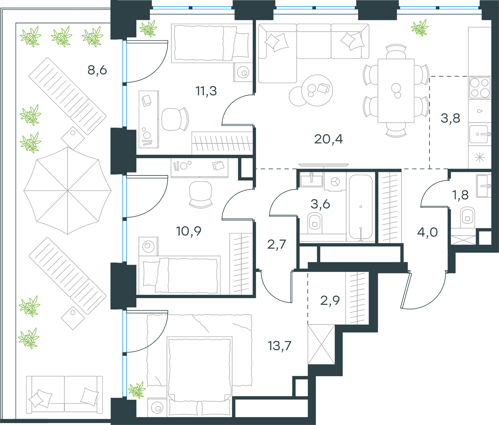 Официальная схема Левел Звенигородская, 83,7 м²