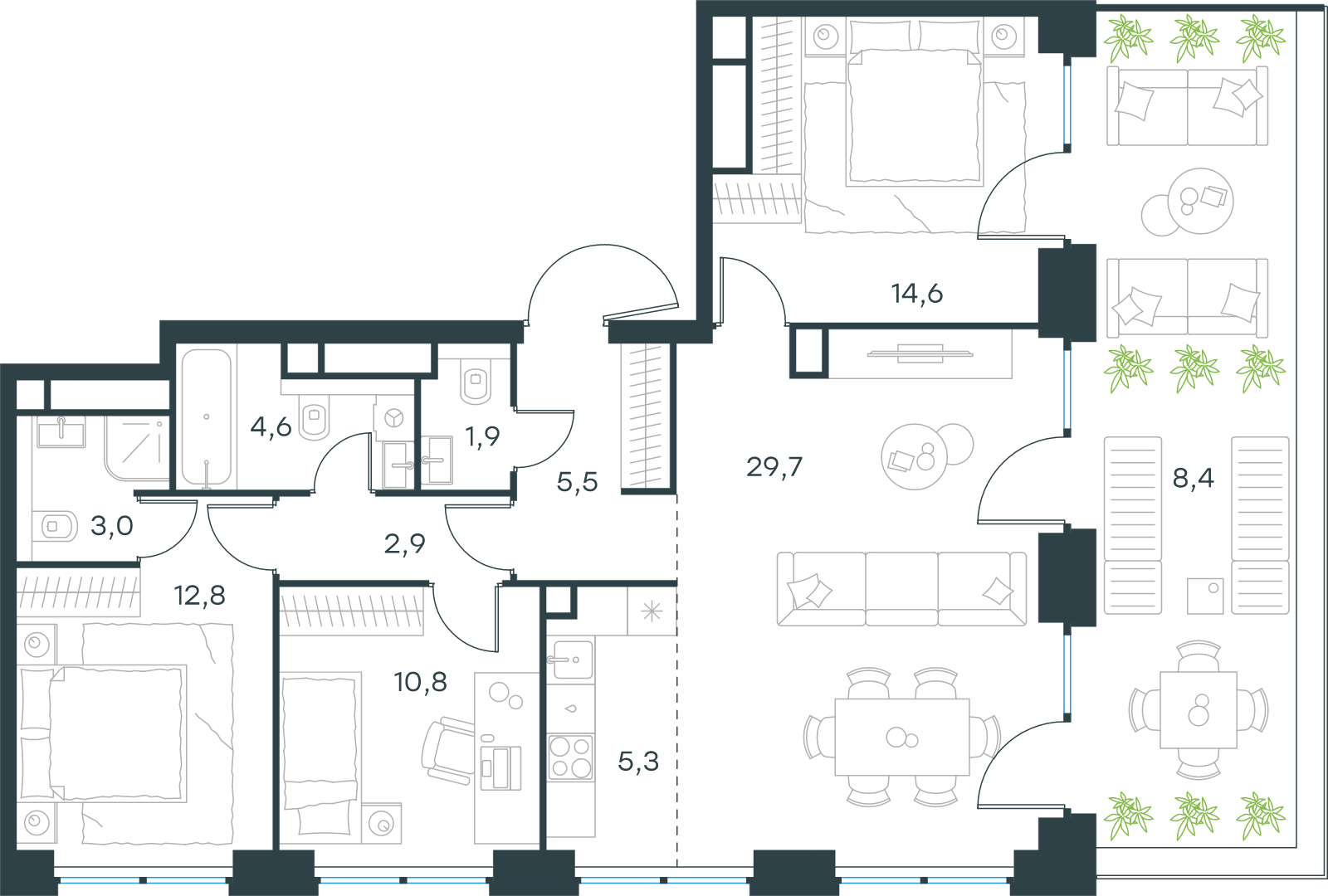 Официальная схема Левел Звенигородская, 99,5 м²