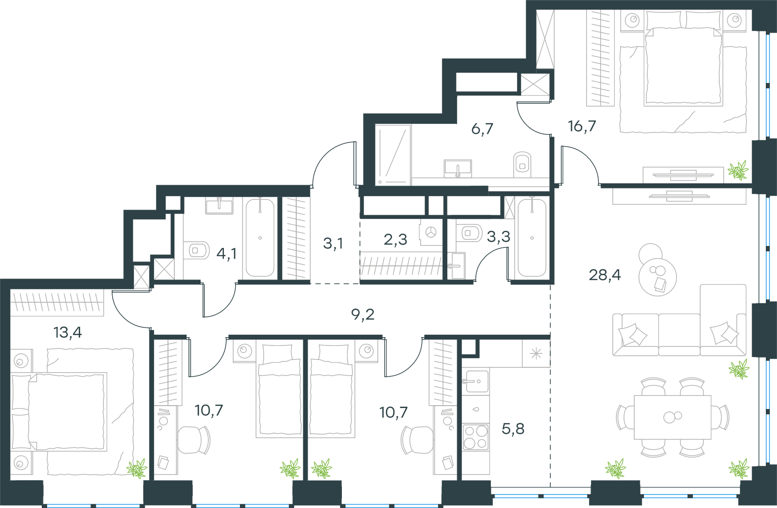 Официальная схема Левел Звенигородская, 114,4 м²