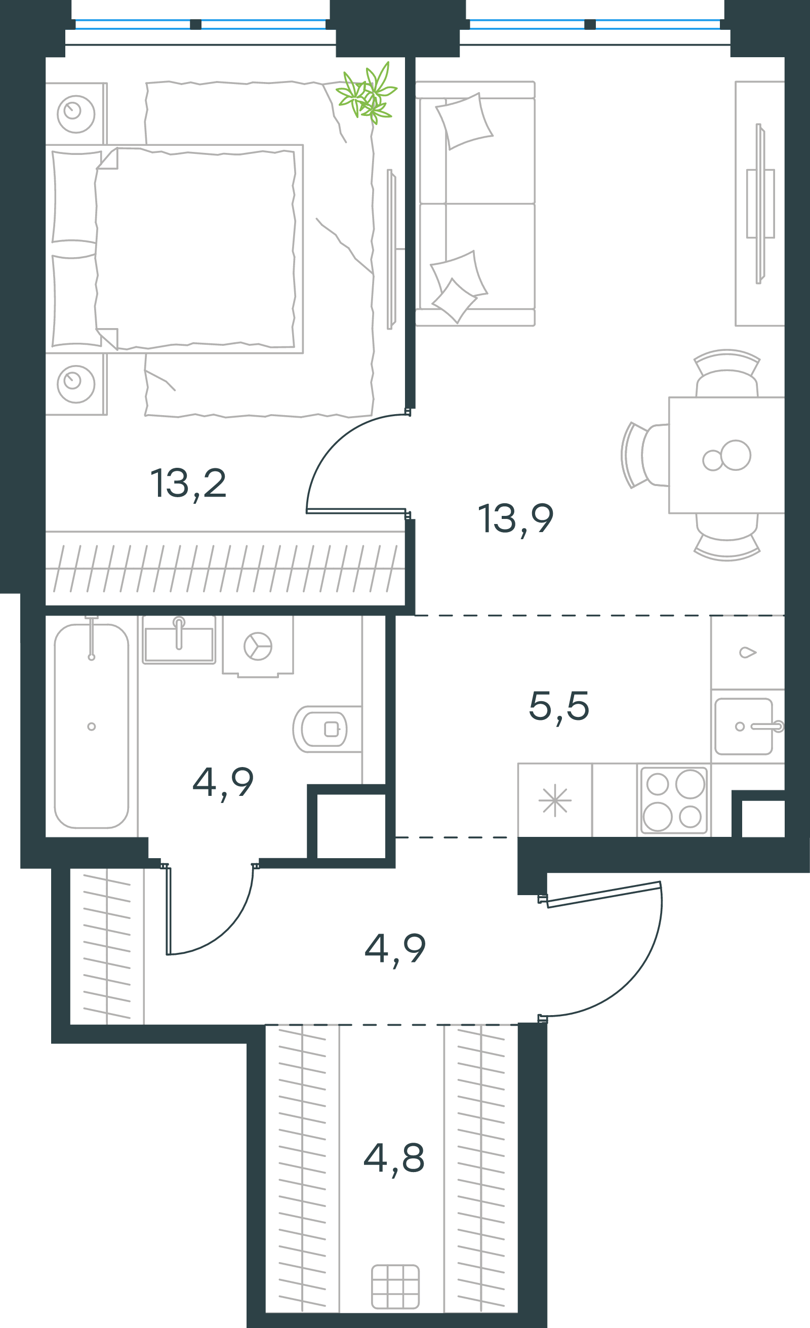 Официальная схема Левел Звенигородская, 47,2 м²