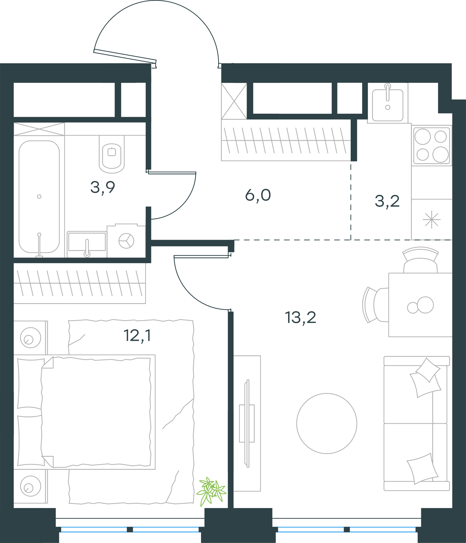 Официальная схема Левел Звенигородская, 38,4 м²