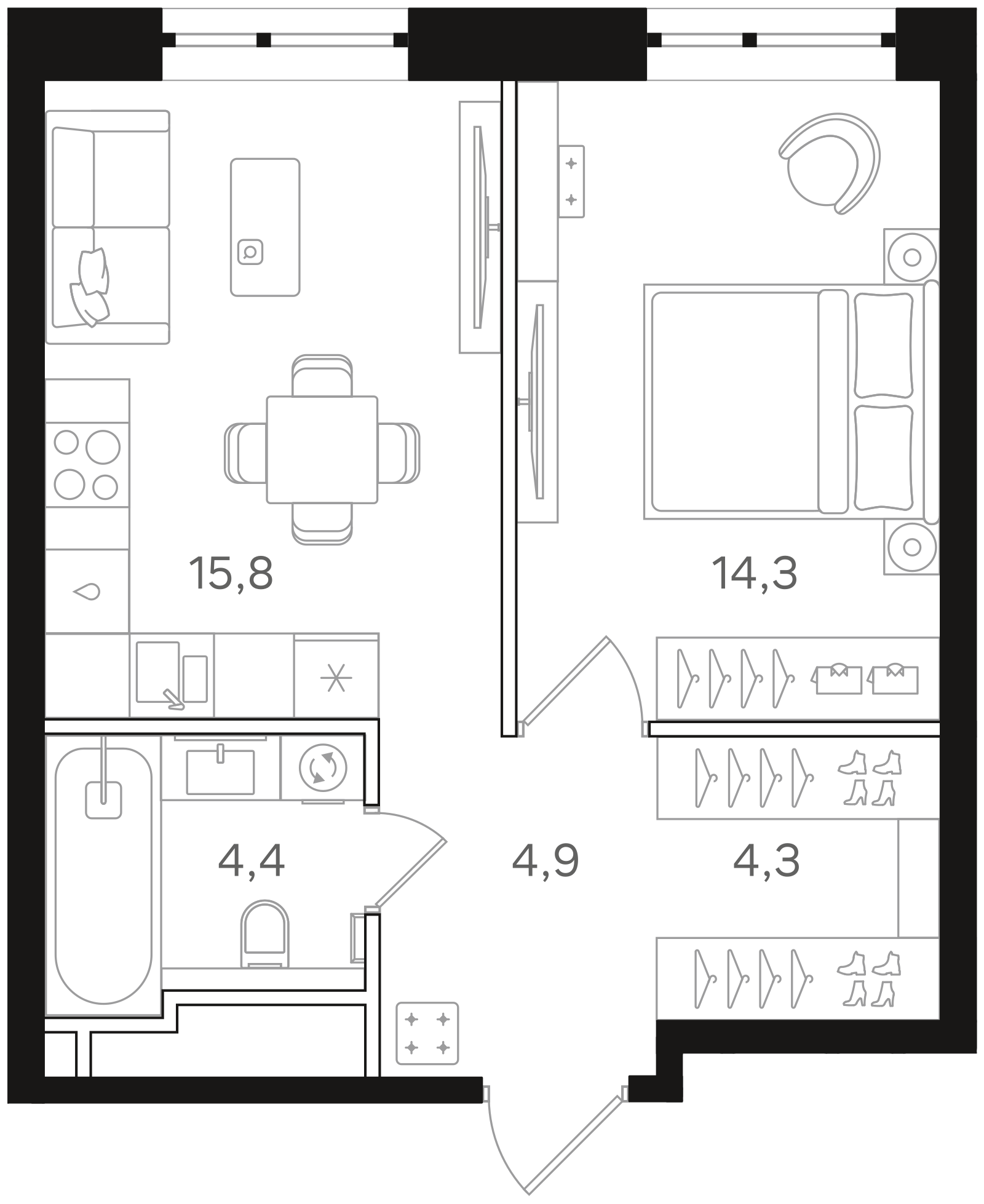 Официальная схема Мангазея на Речном, 43,7 м²