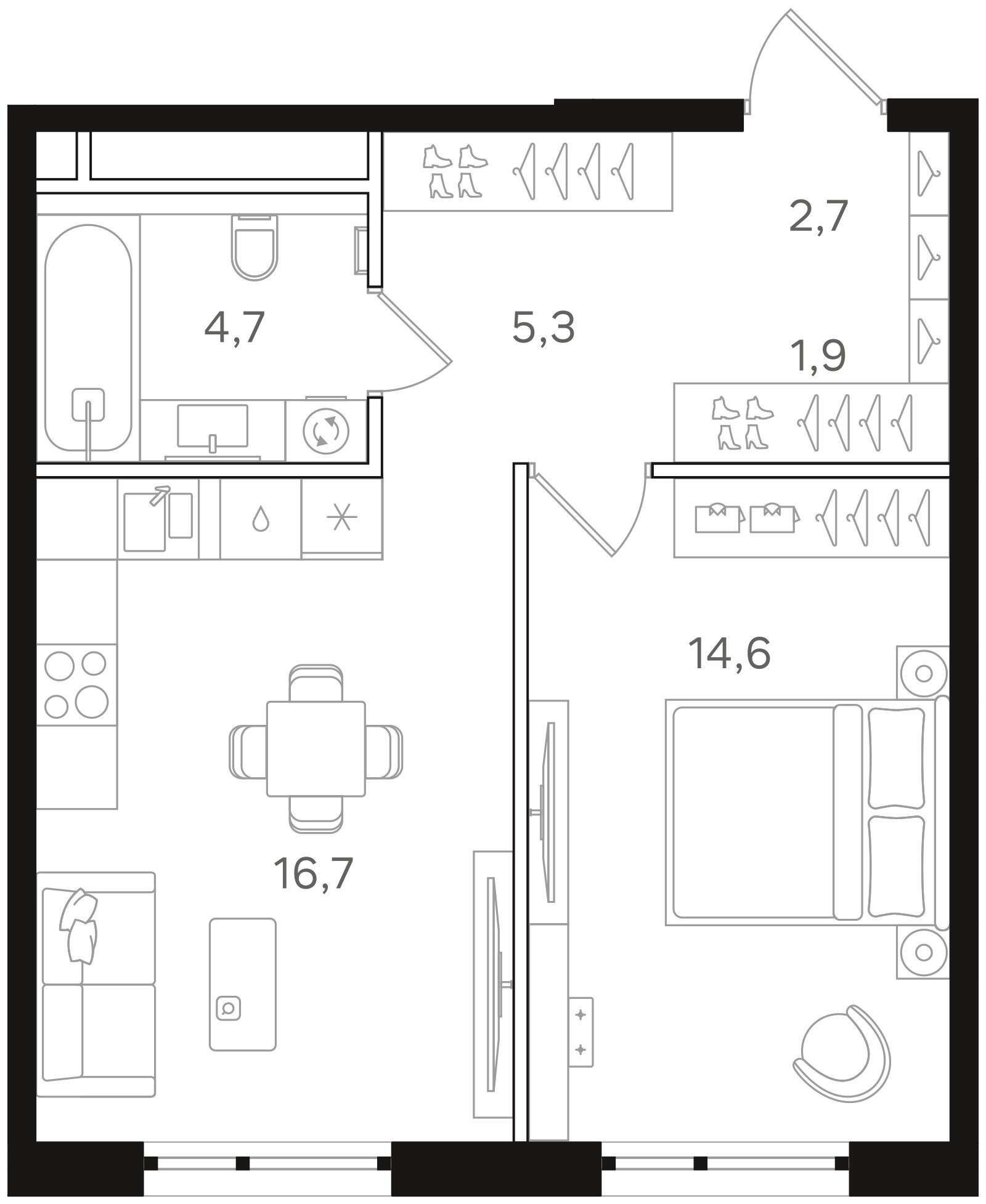 Официальная схема Мангазея на Речном, 45,9 м²