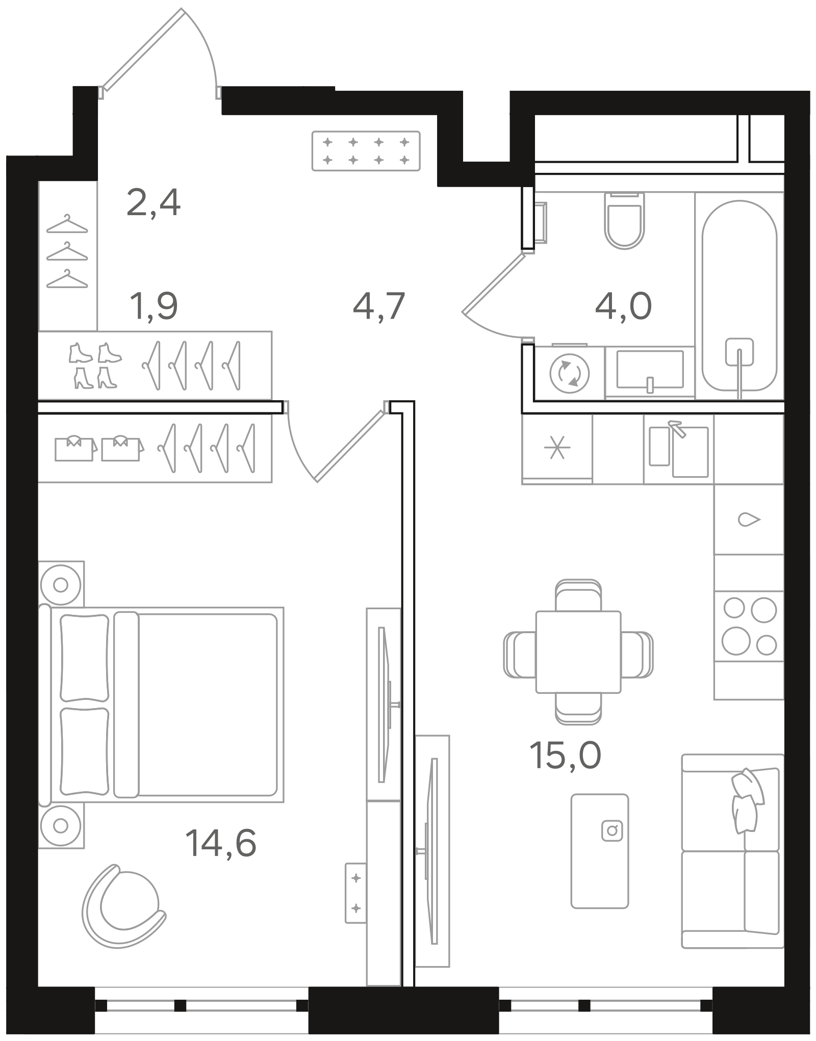 Официальная схема Мангазея на Речном, 42,6 м²