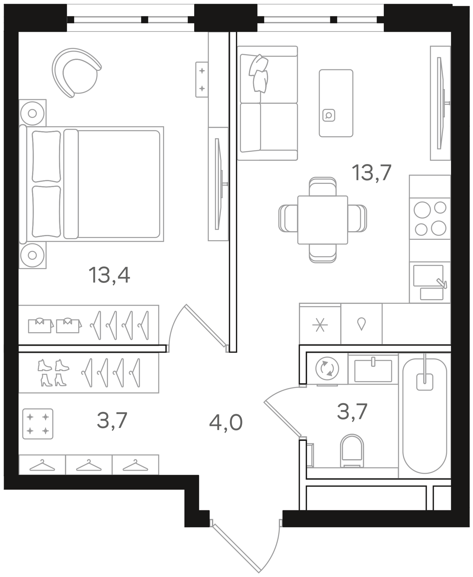 Официальная схема Мангазея на Речном, 38,5 м²