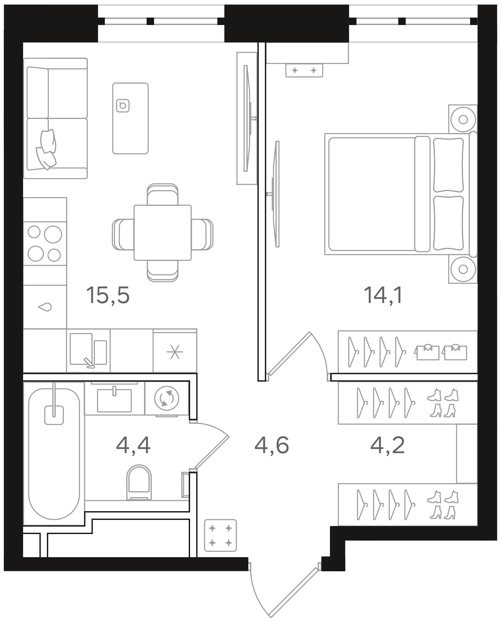 Официальная схема Мангазея на Речном, 42,8 м²