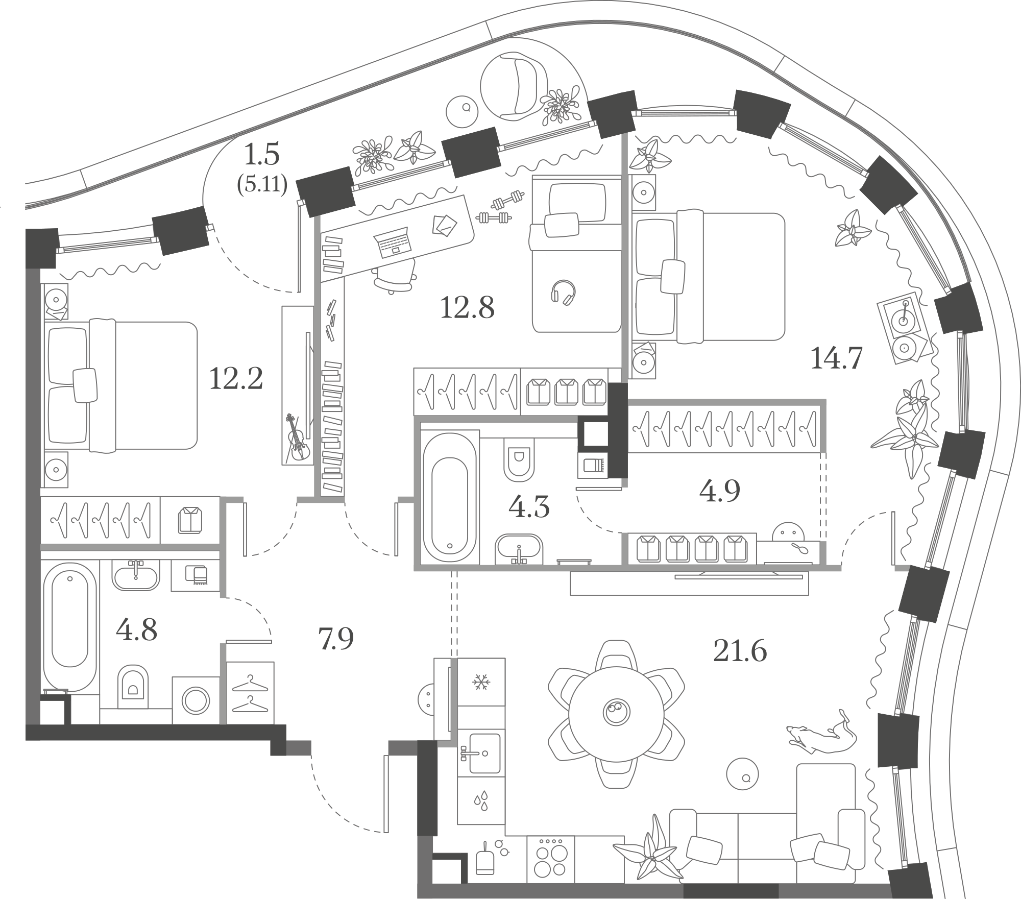 Официальная схема Муза, 84,7 м²
