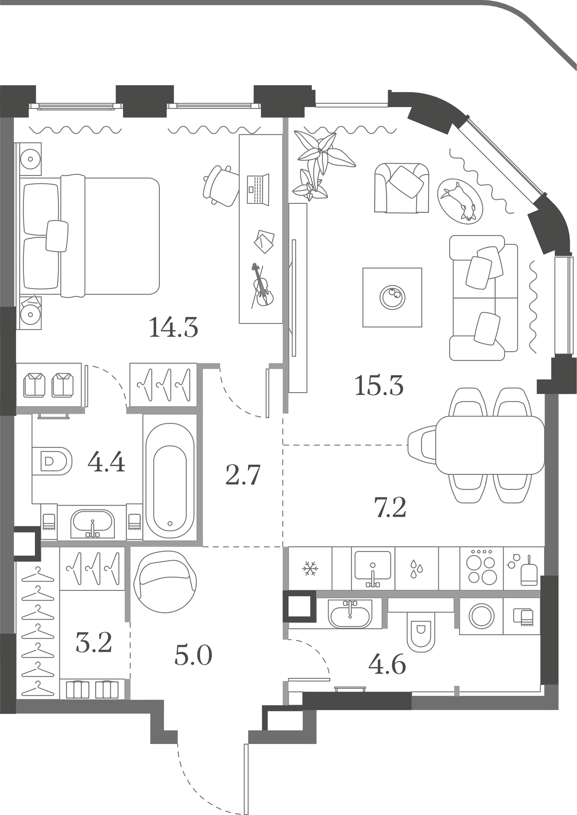 Официальная схема Муза, 56,7 м²