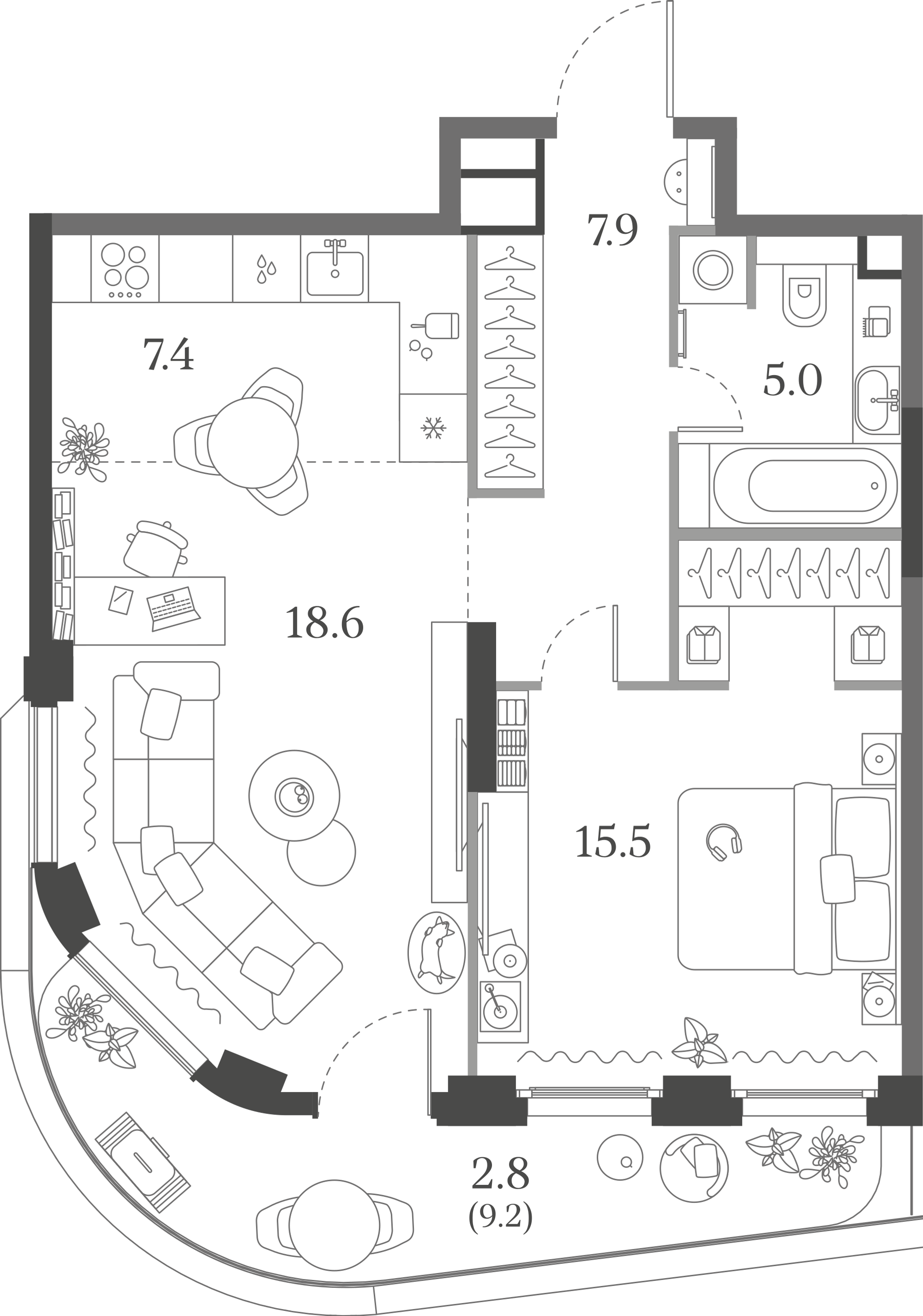 Официальная схема Муза, 57,2 м²