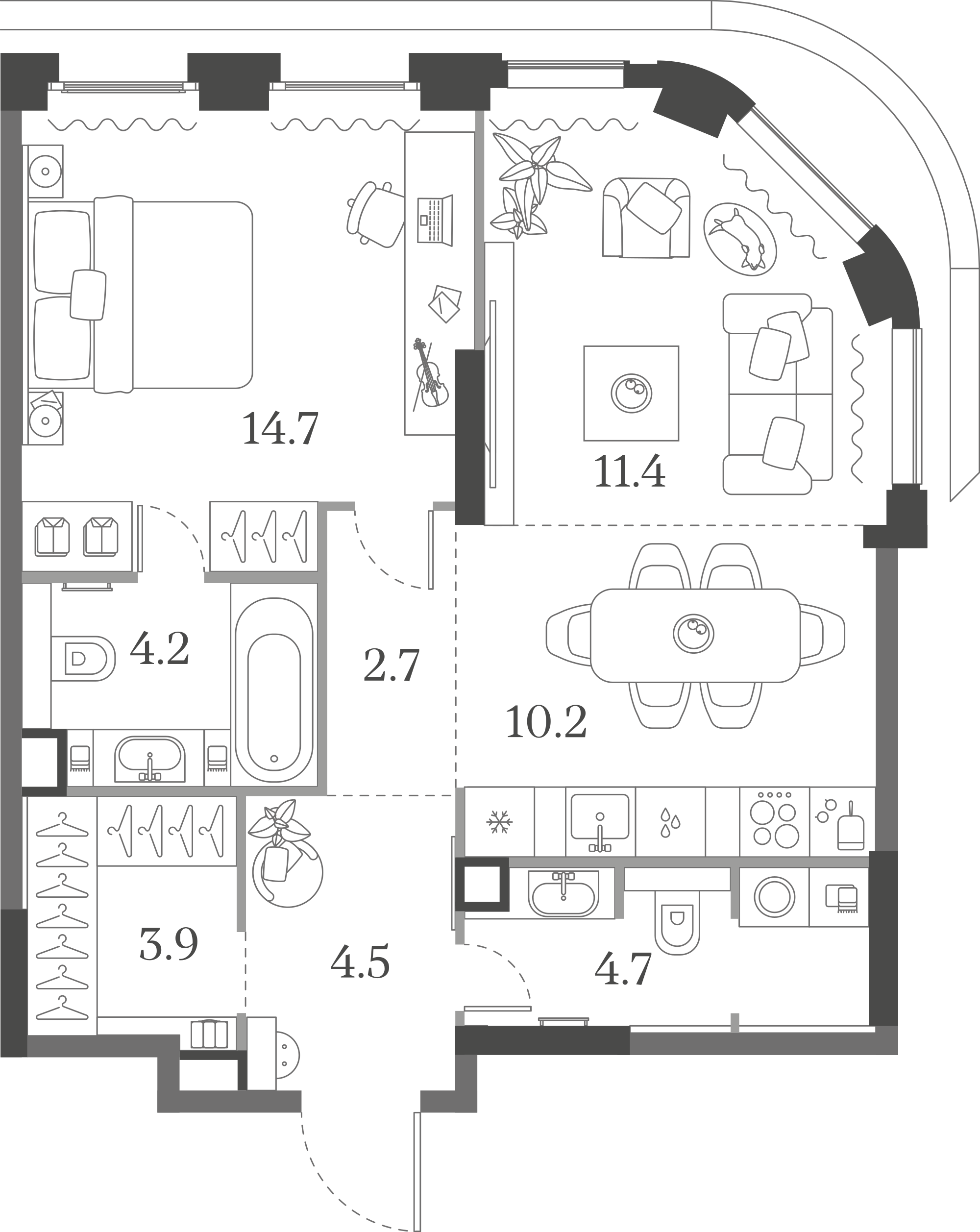 Официальная схема Муза, 56,3 м²