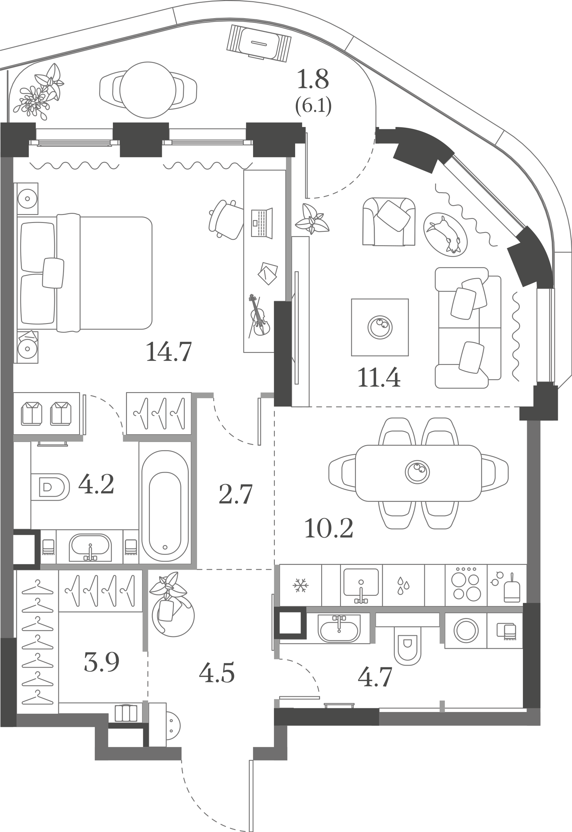 Официальная схема Муза, 58,1 м²