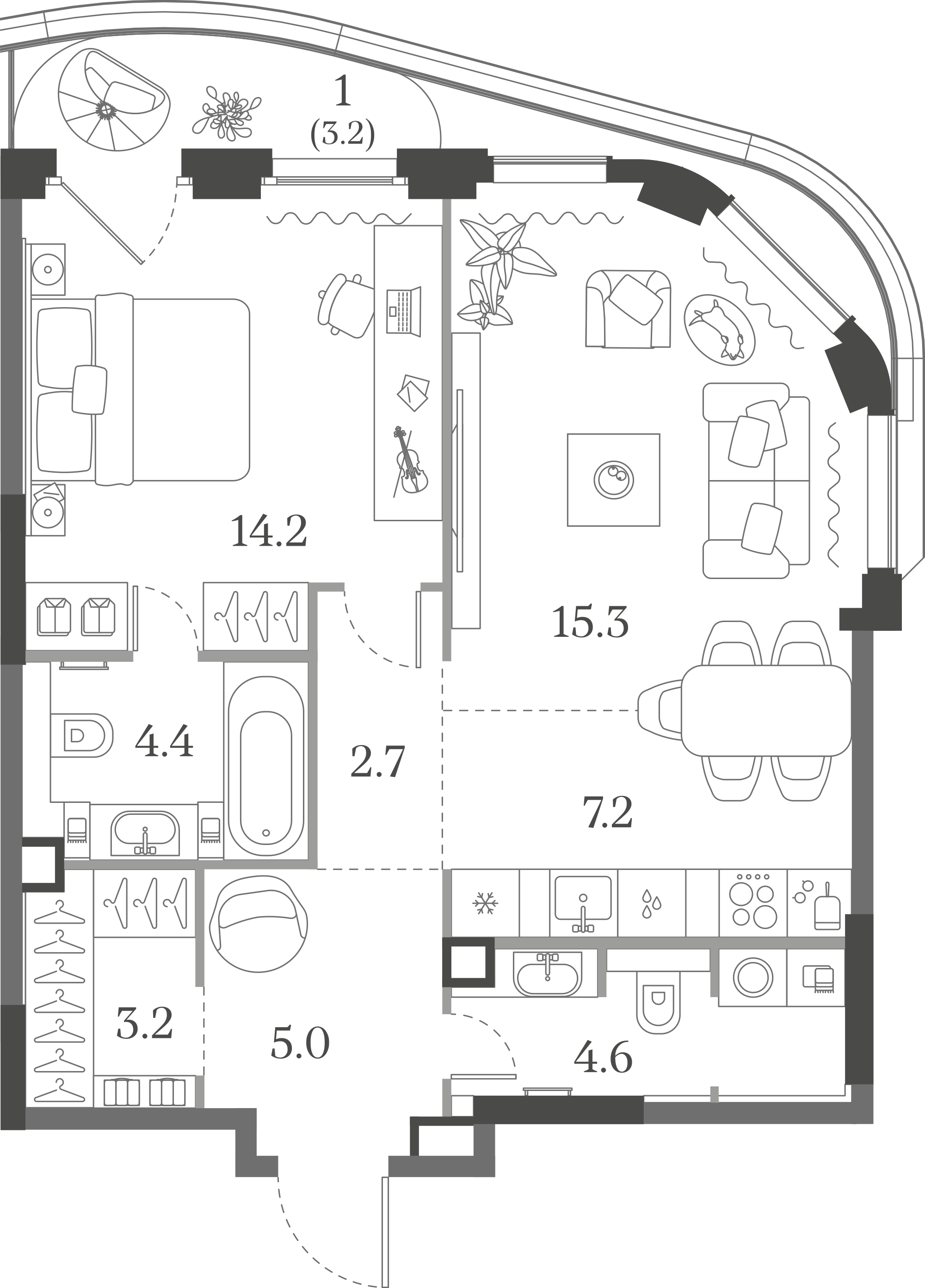 Официальная схема Муза, 57,6 м²