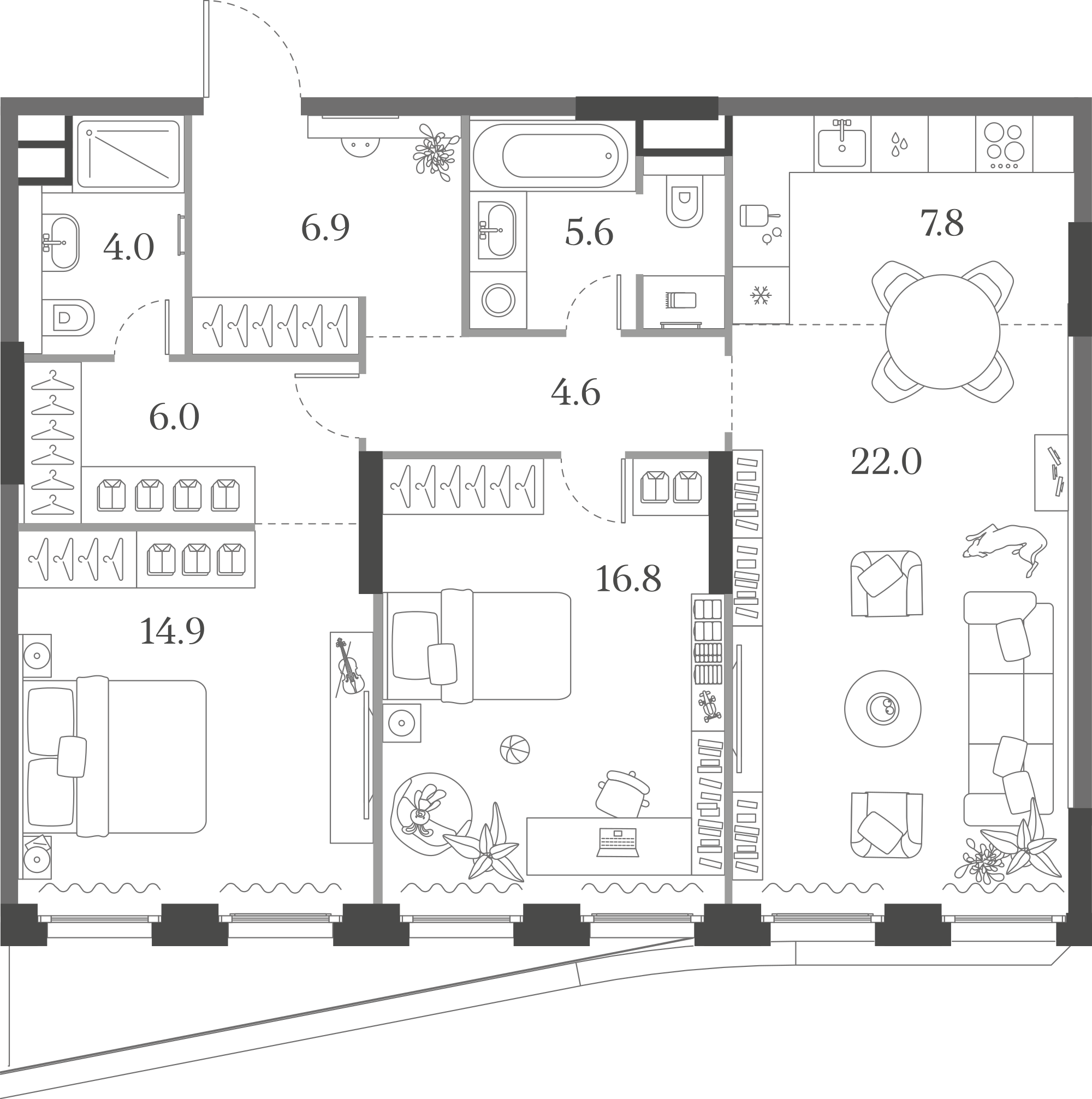 Официальная схема Муза, 88,6 м²