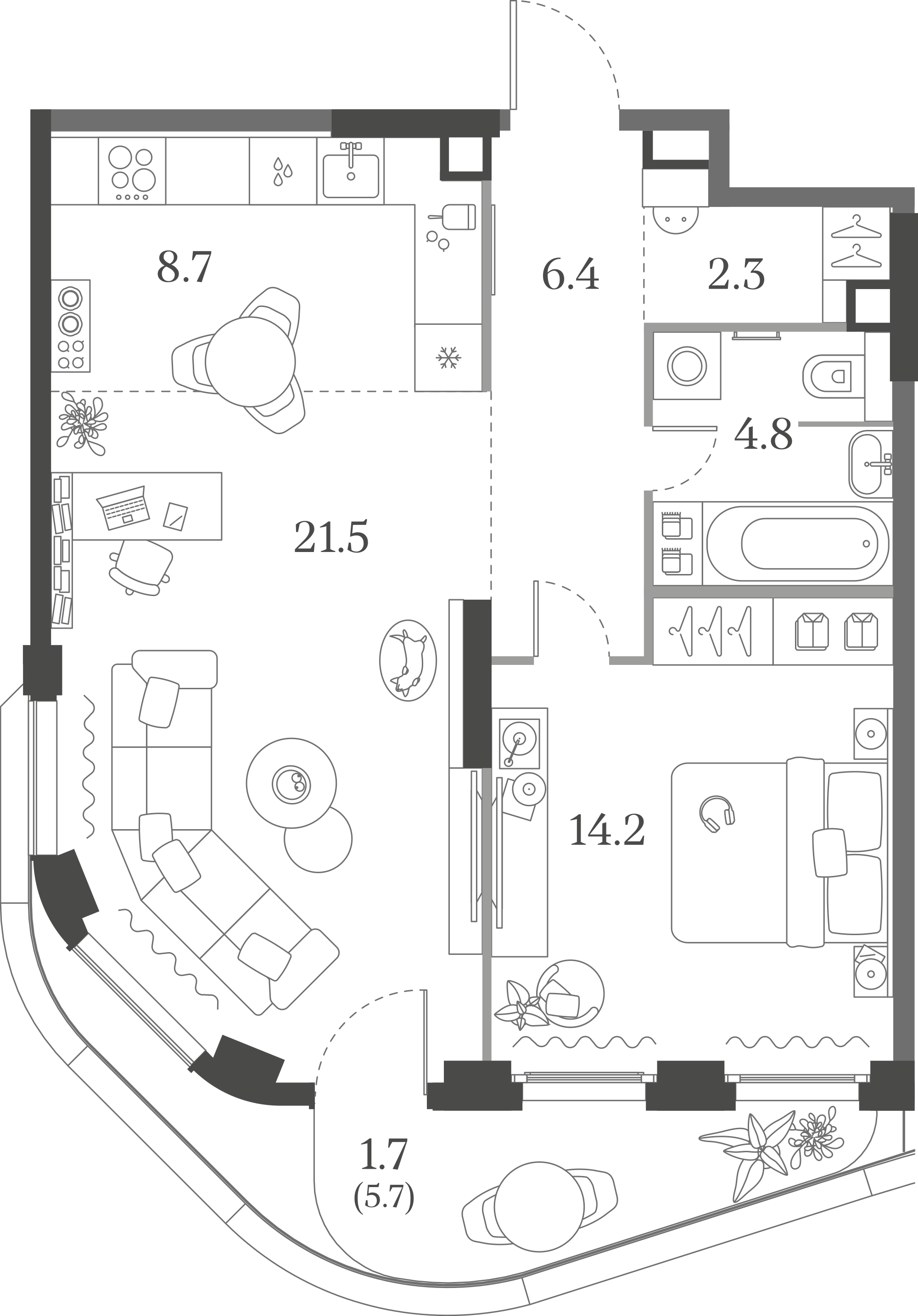 Официальная схема Муза, 59,6 м²