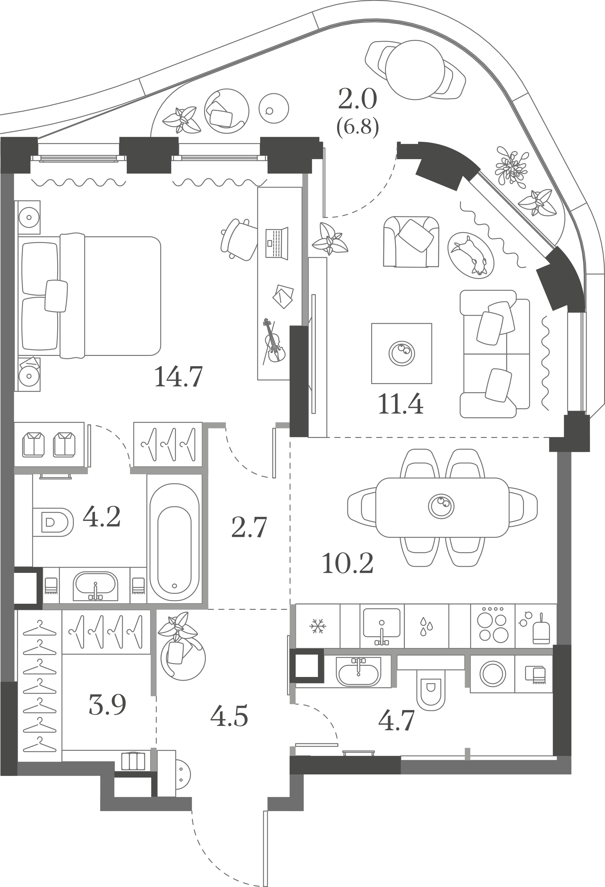 Официальная схема Муза, 58,3 м²