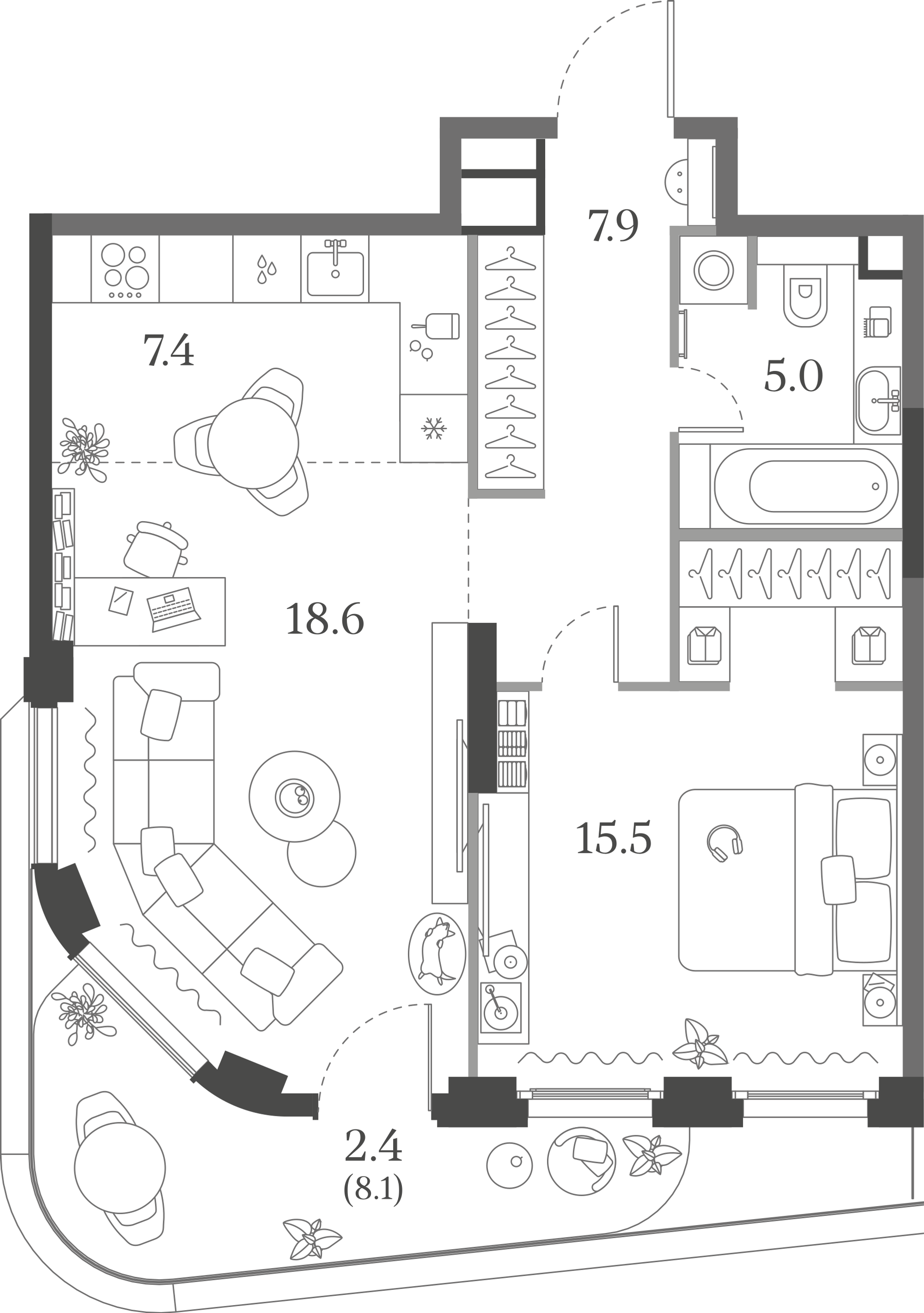 Официальная схема Муза, 56,8 м²