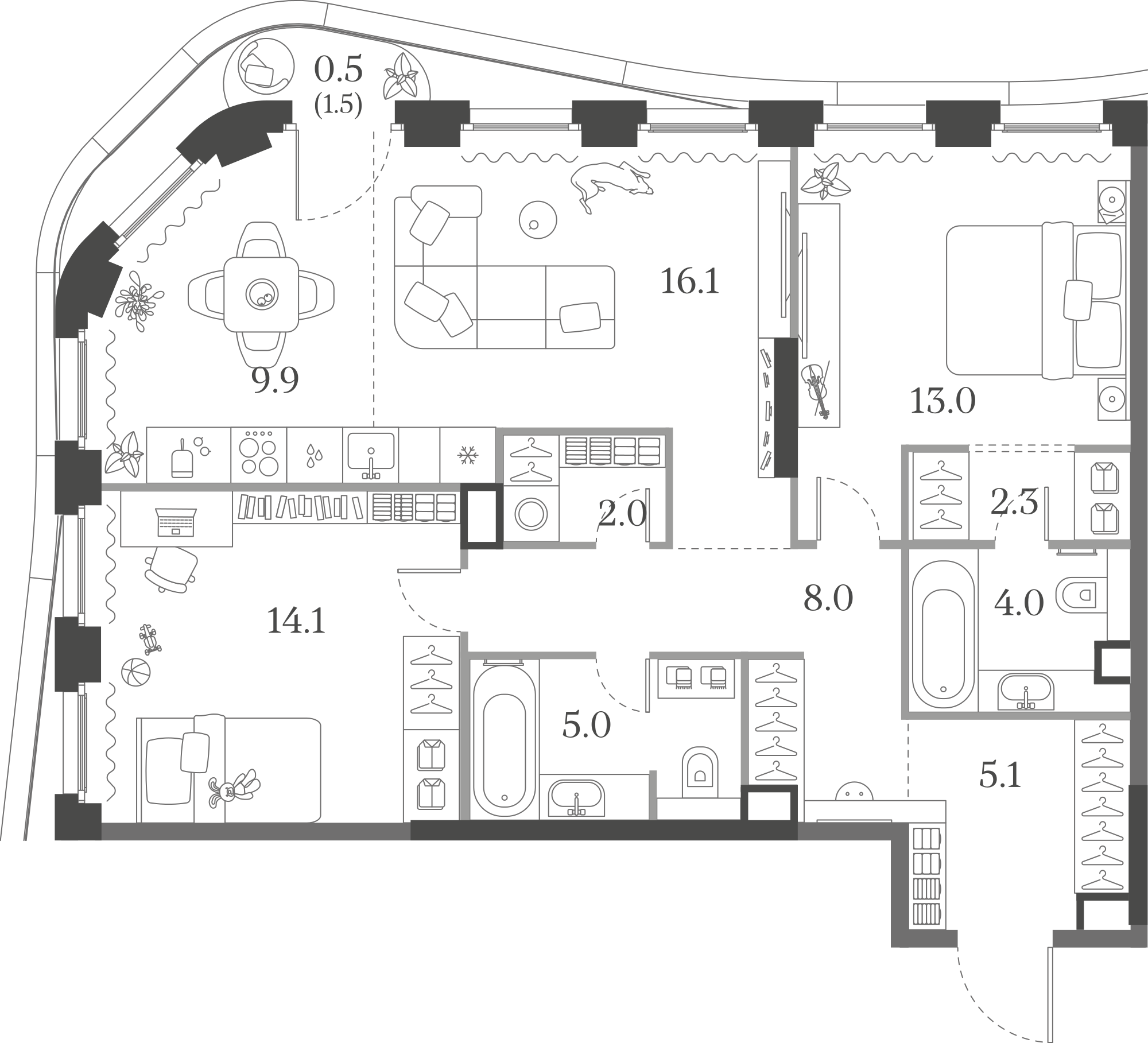 Официальная схема Муза, 80,0 м²