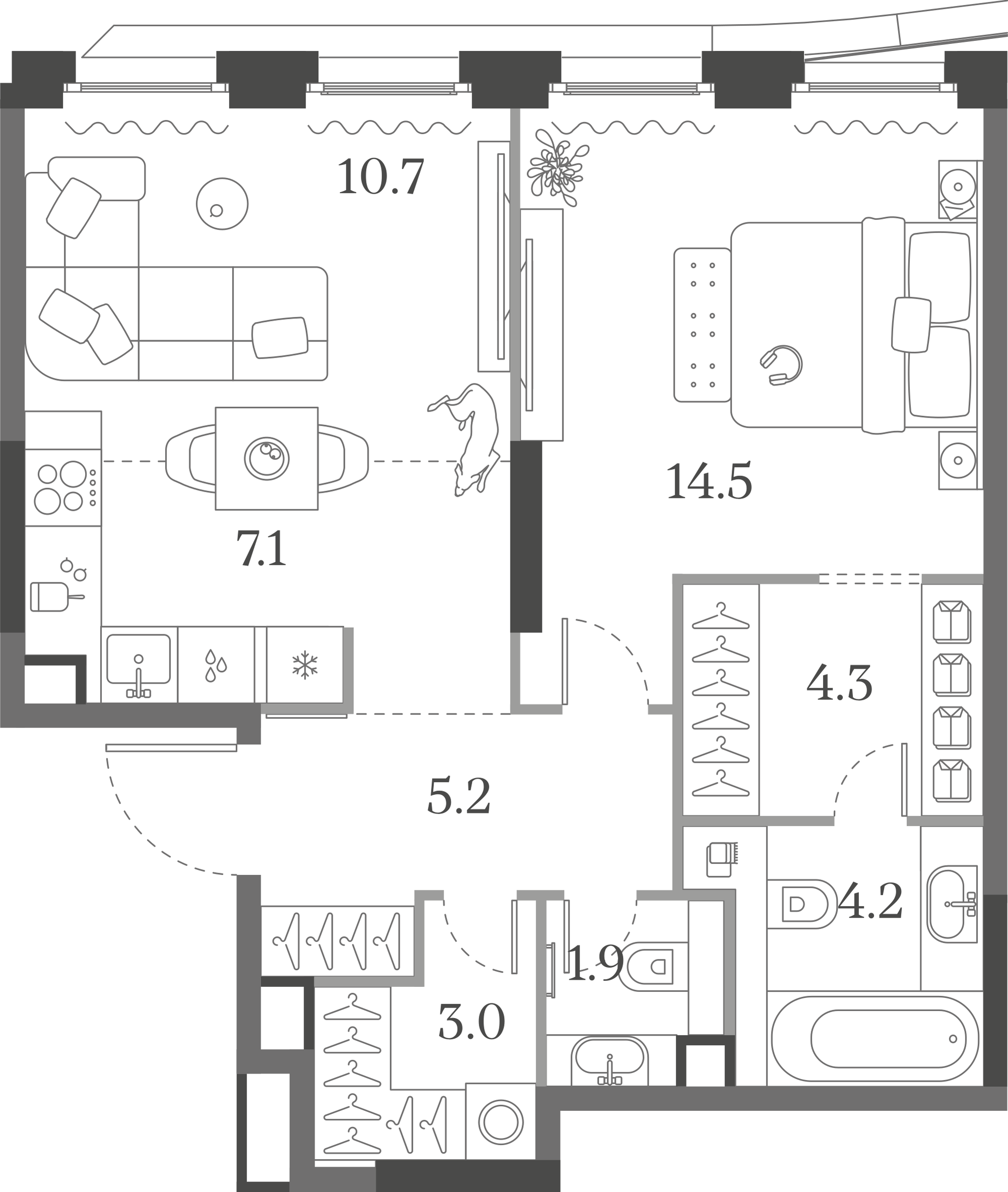 Официальная схема Муза, 50,9 м²