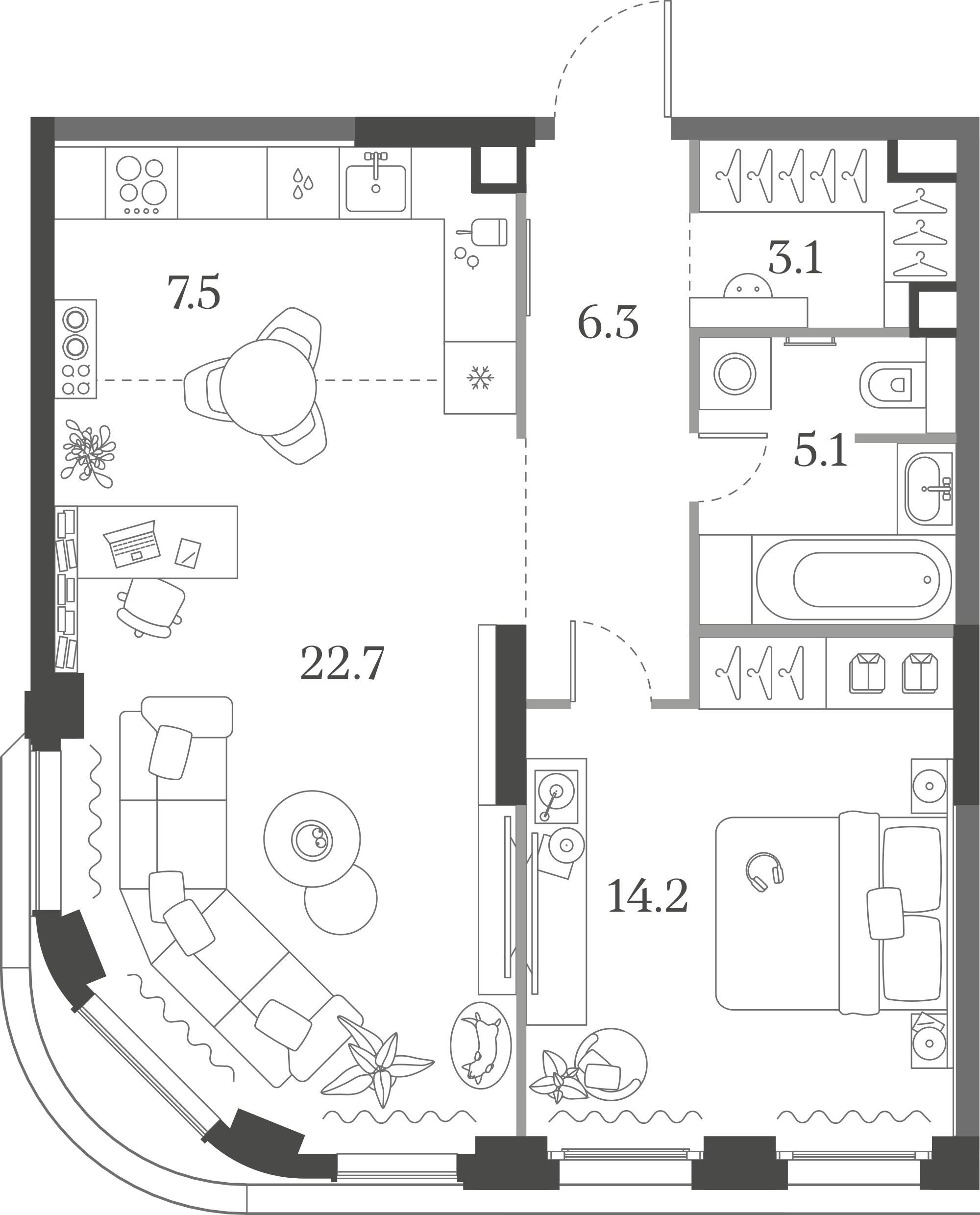 Официальная схема Муза, 58,9 м²