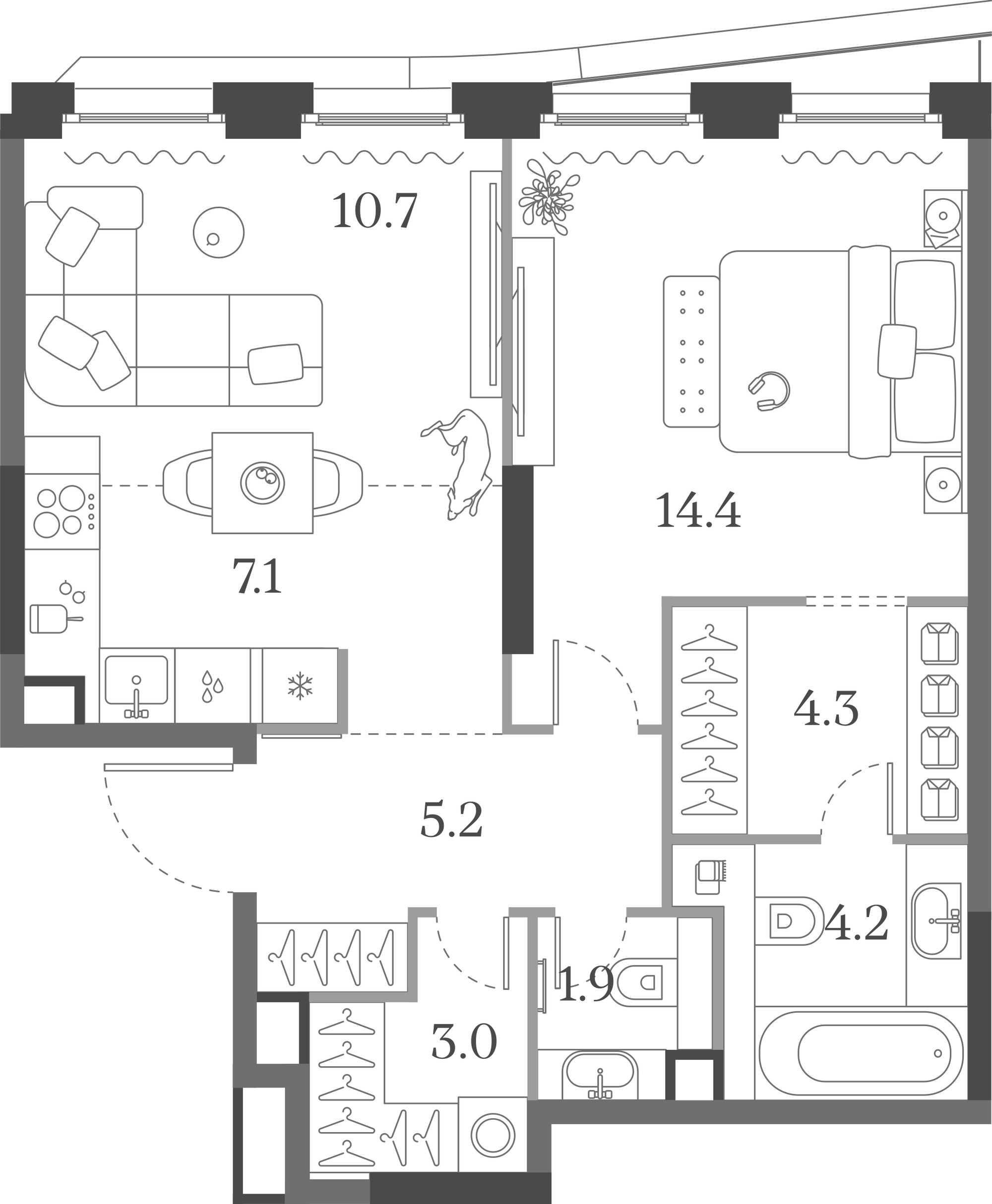 Официальная схема Муза, 50,8 м²