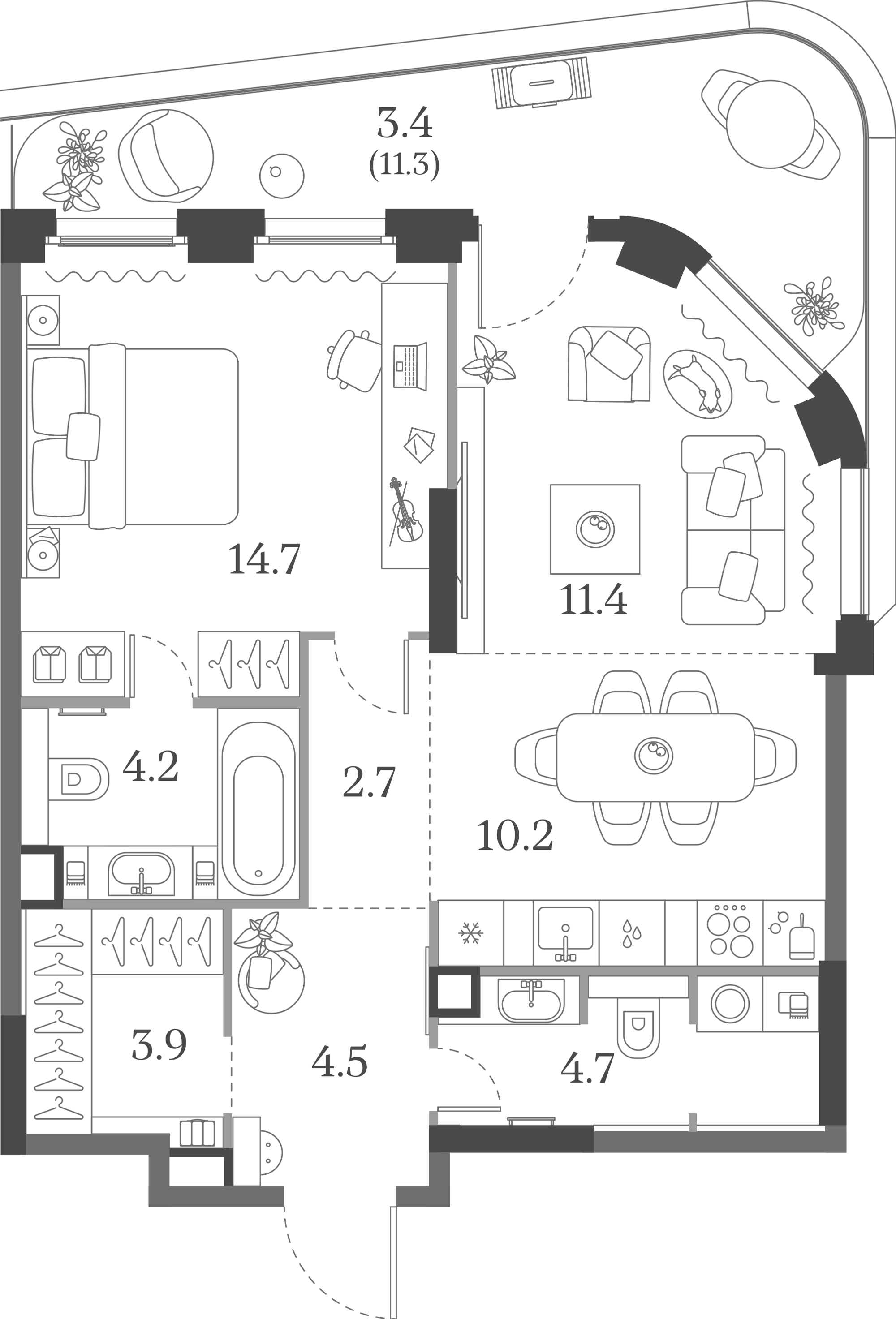 Официальная схема Муза, 59,7 м²