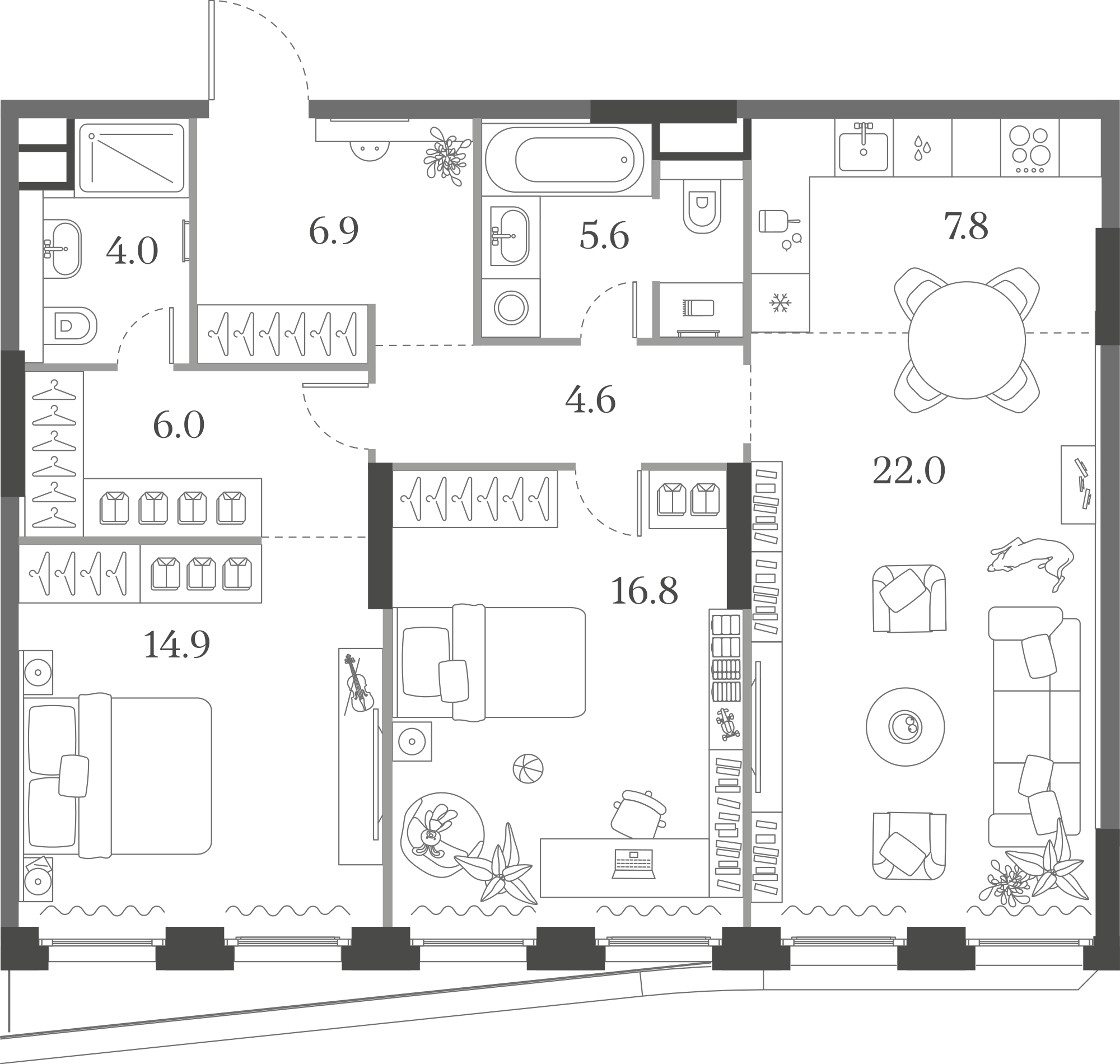 Официальная схема Муза, 88,6 м²