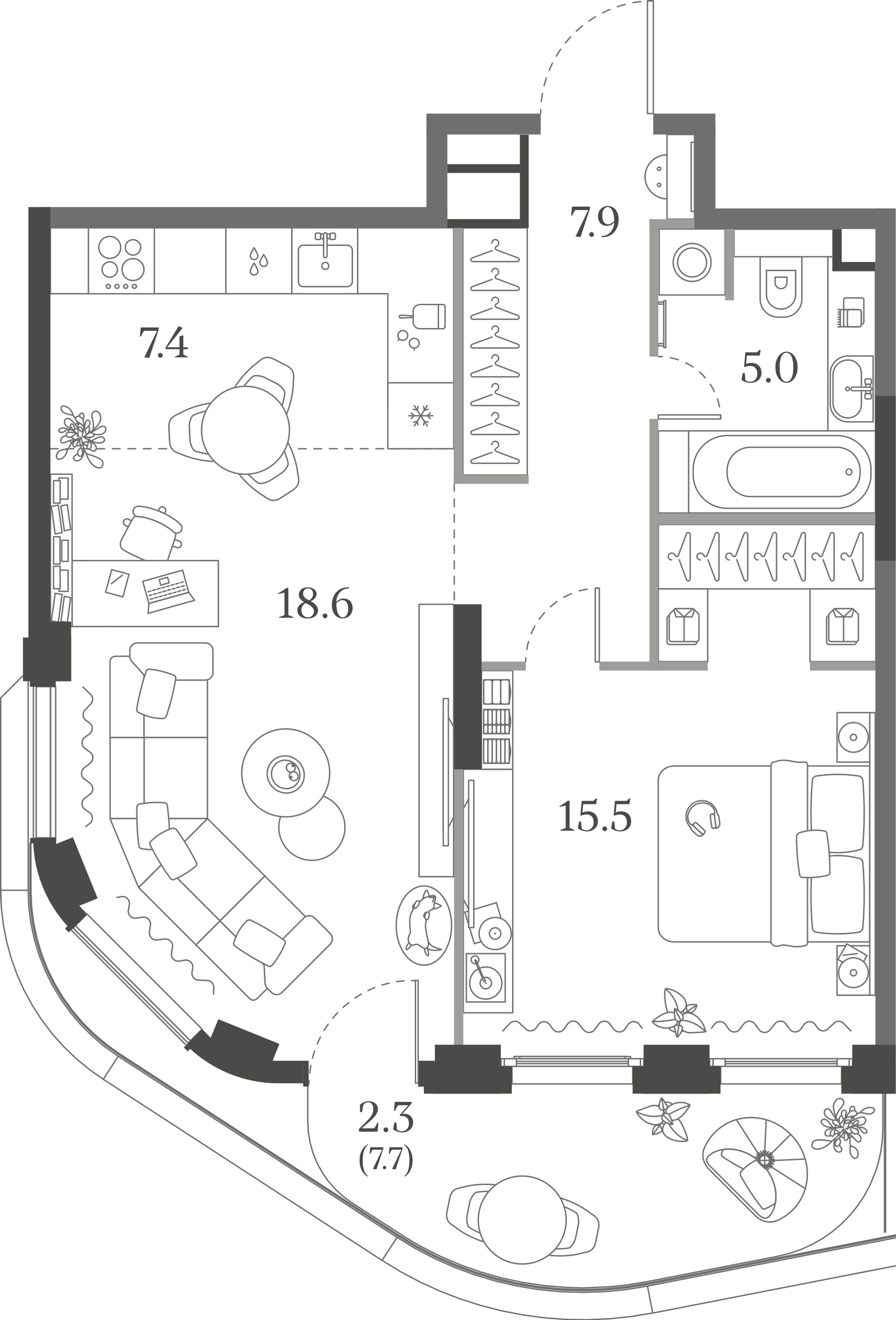 Официальная схема Муза, 56,7 м²