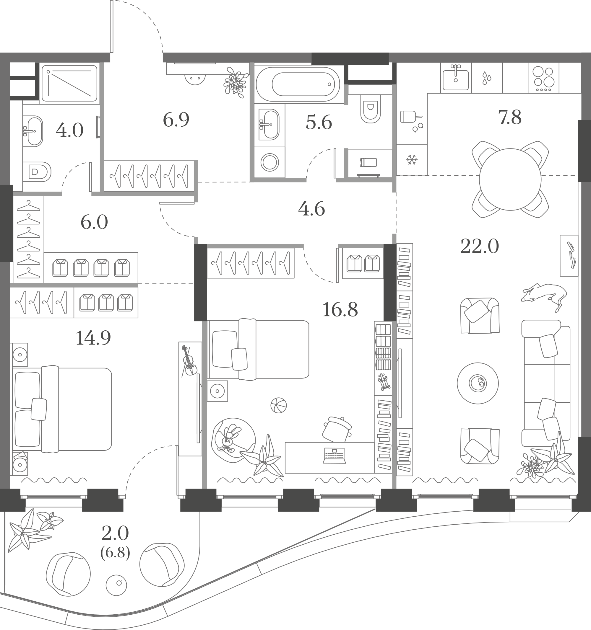 Официальная схема Муза, 90,6 м²