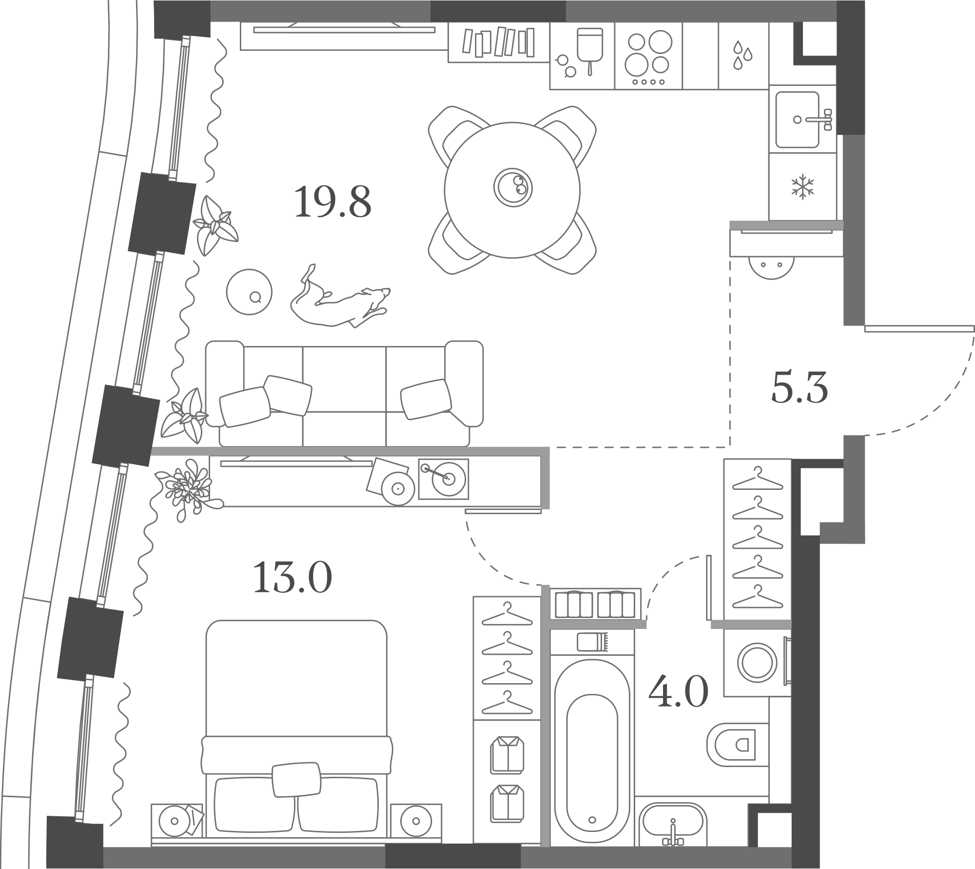 Официальная схема Муза, 42,1 м²