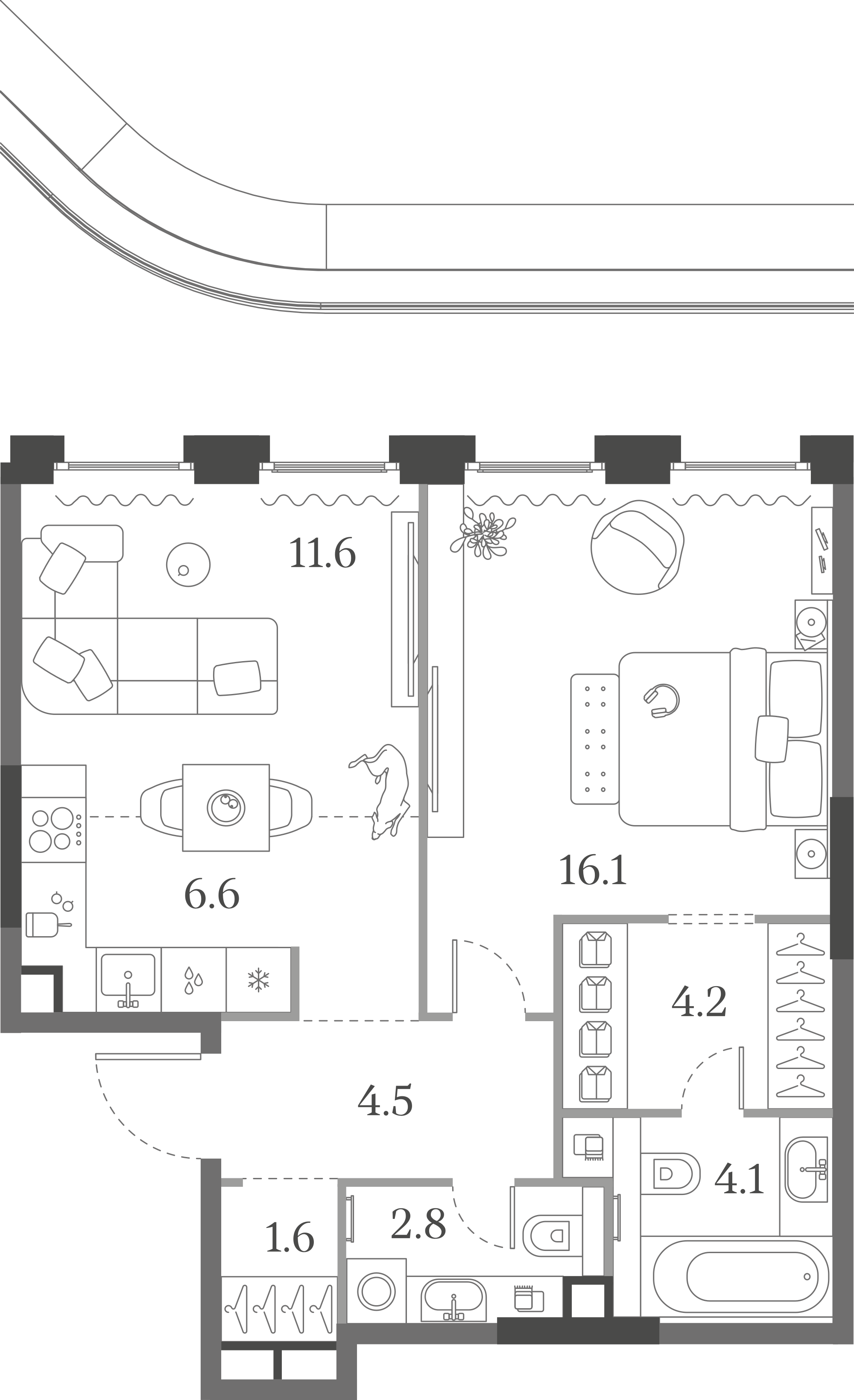 Официальная схема Муза, 51,5 м²