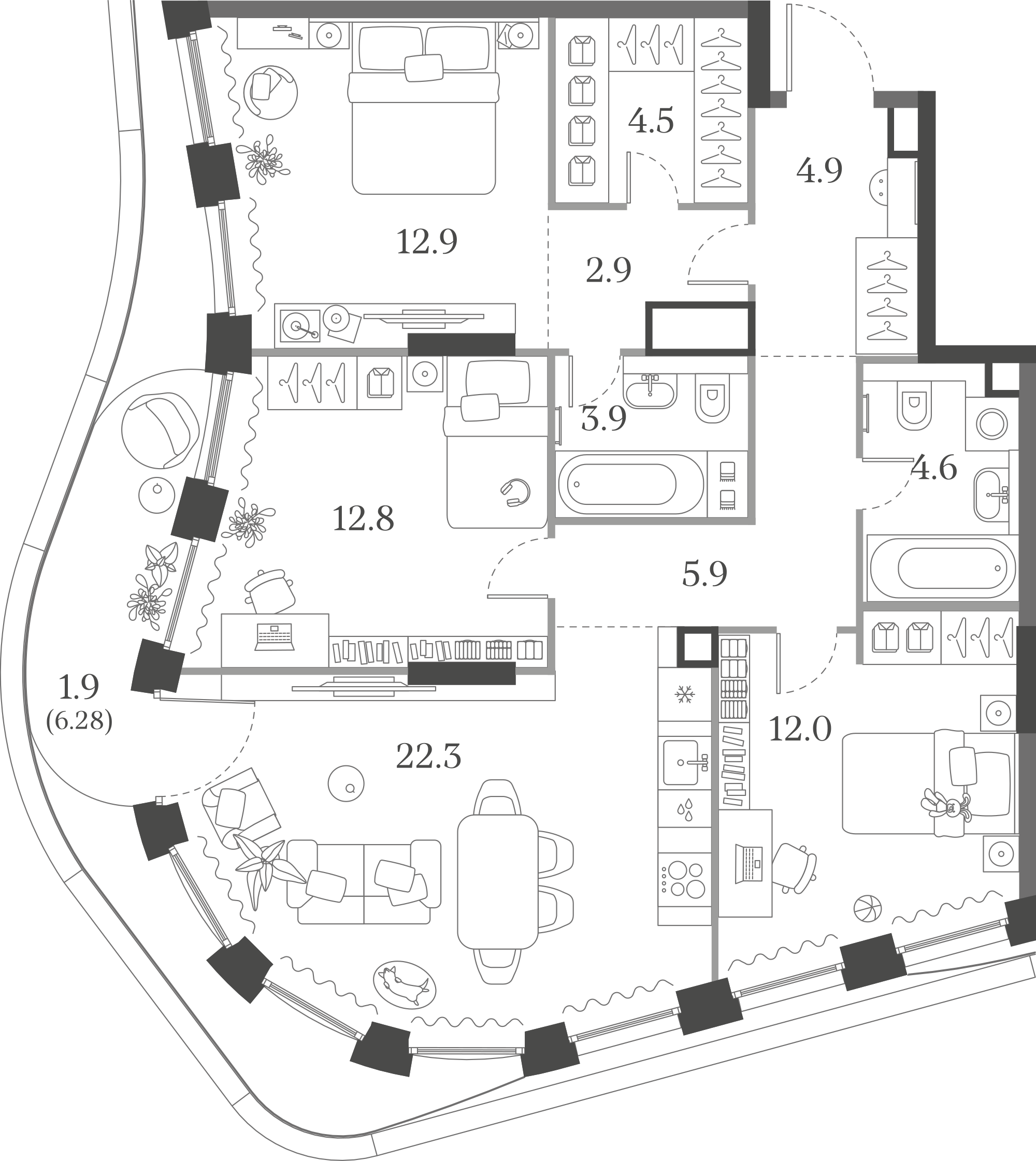 Официальная схема Муза, 88,6 м²