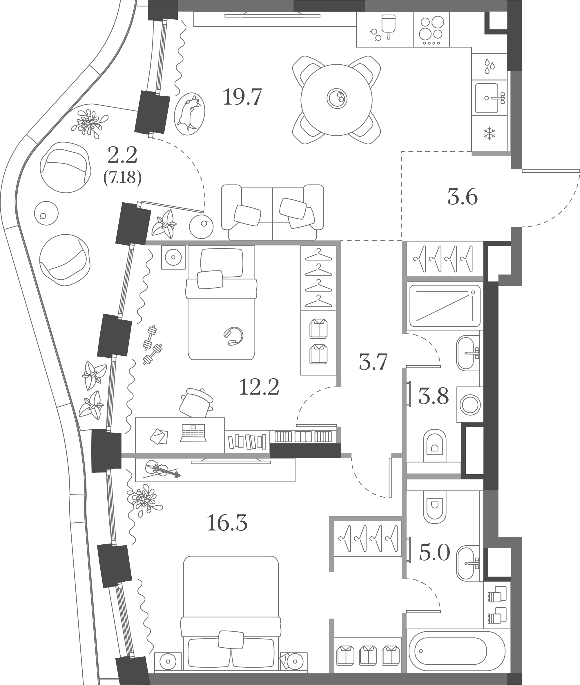 Официальная схема Муза, 66,5 м²