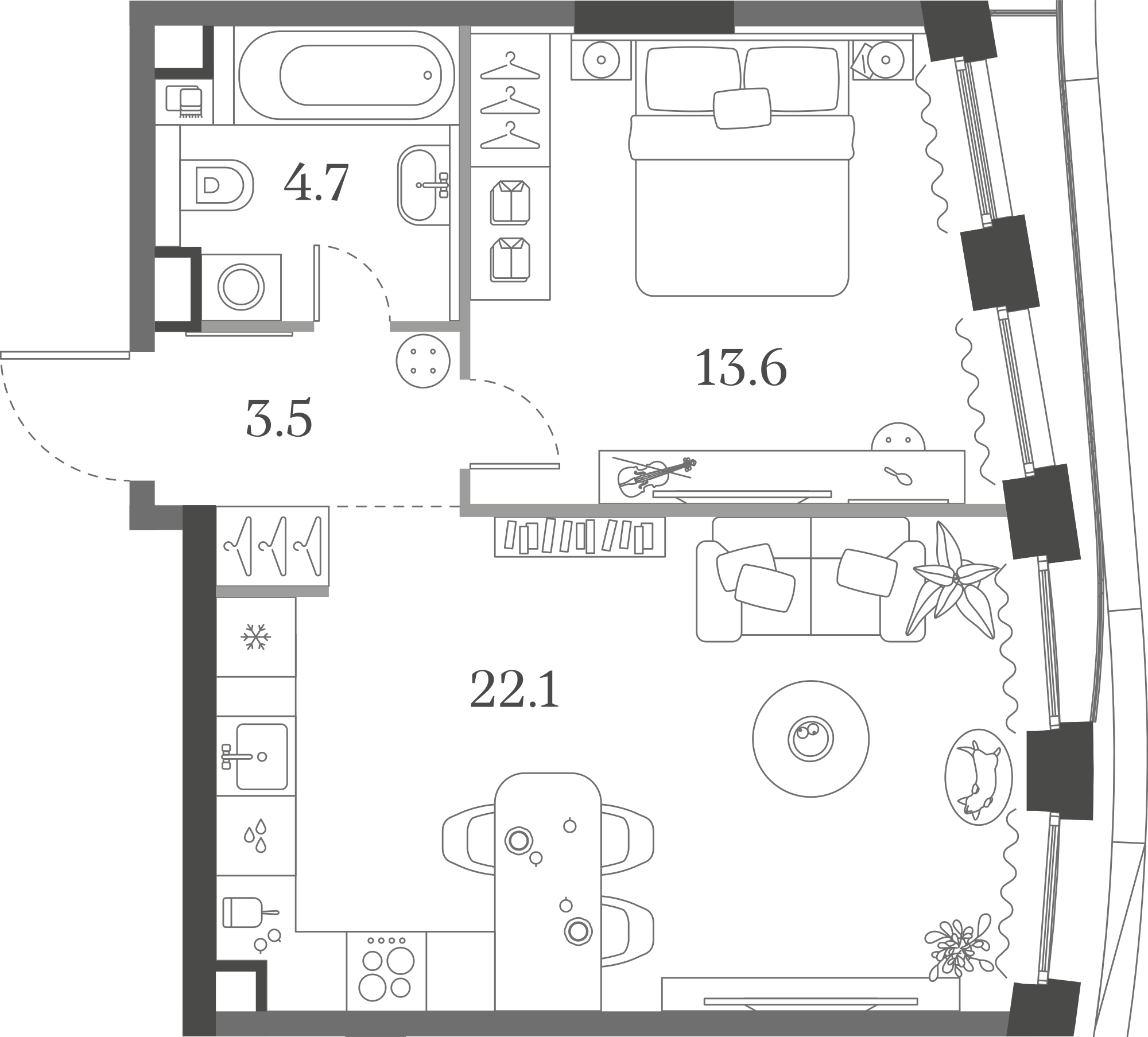 Официальная схема Муза, 43,9 м²
