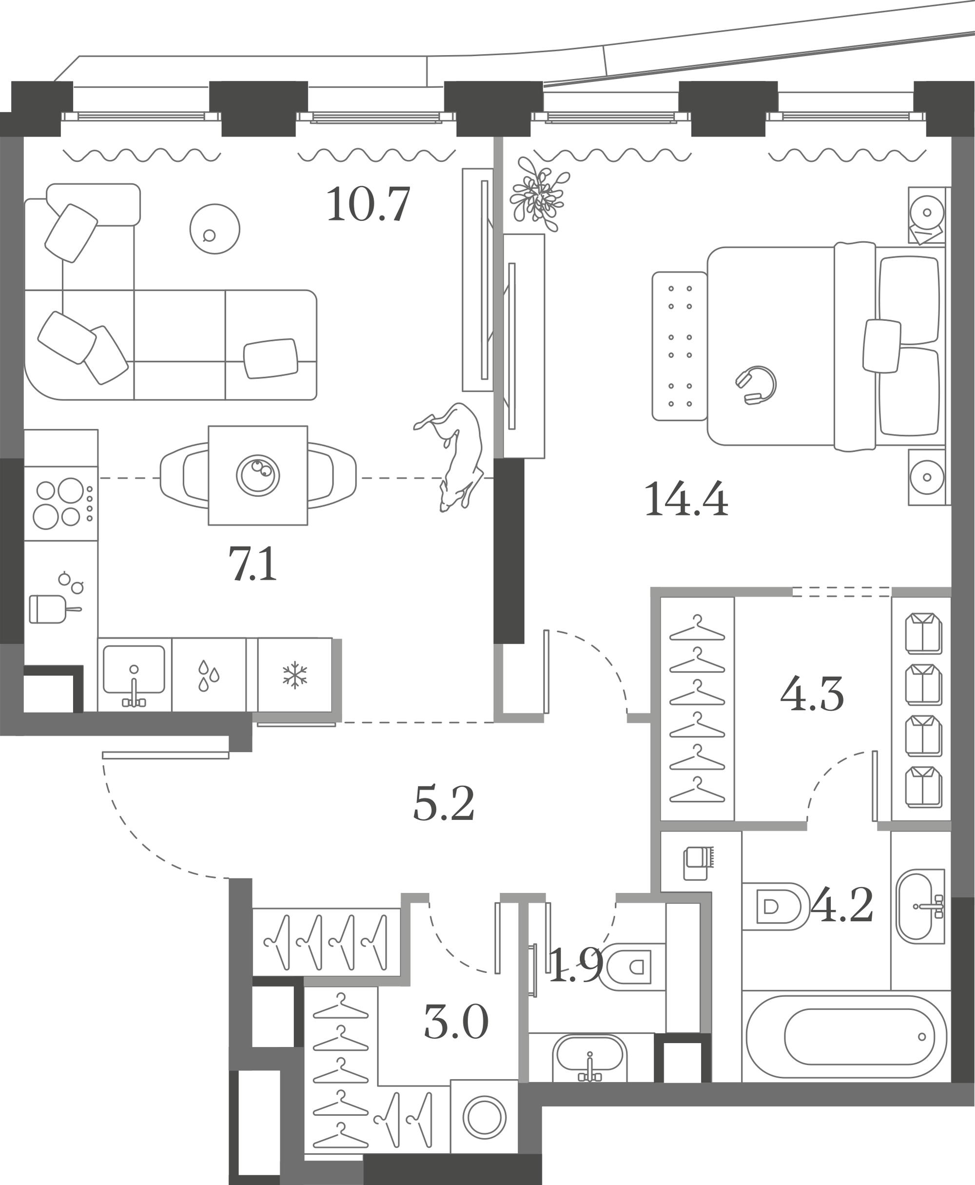 Официальная схема Муза, 50,8 м²
