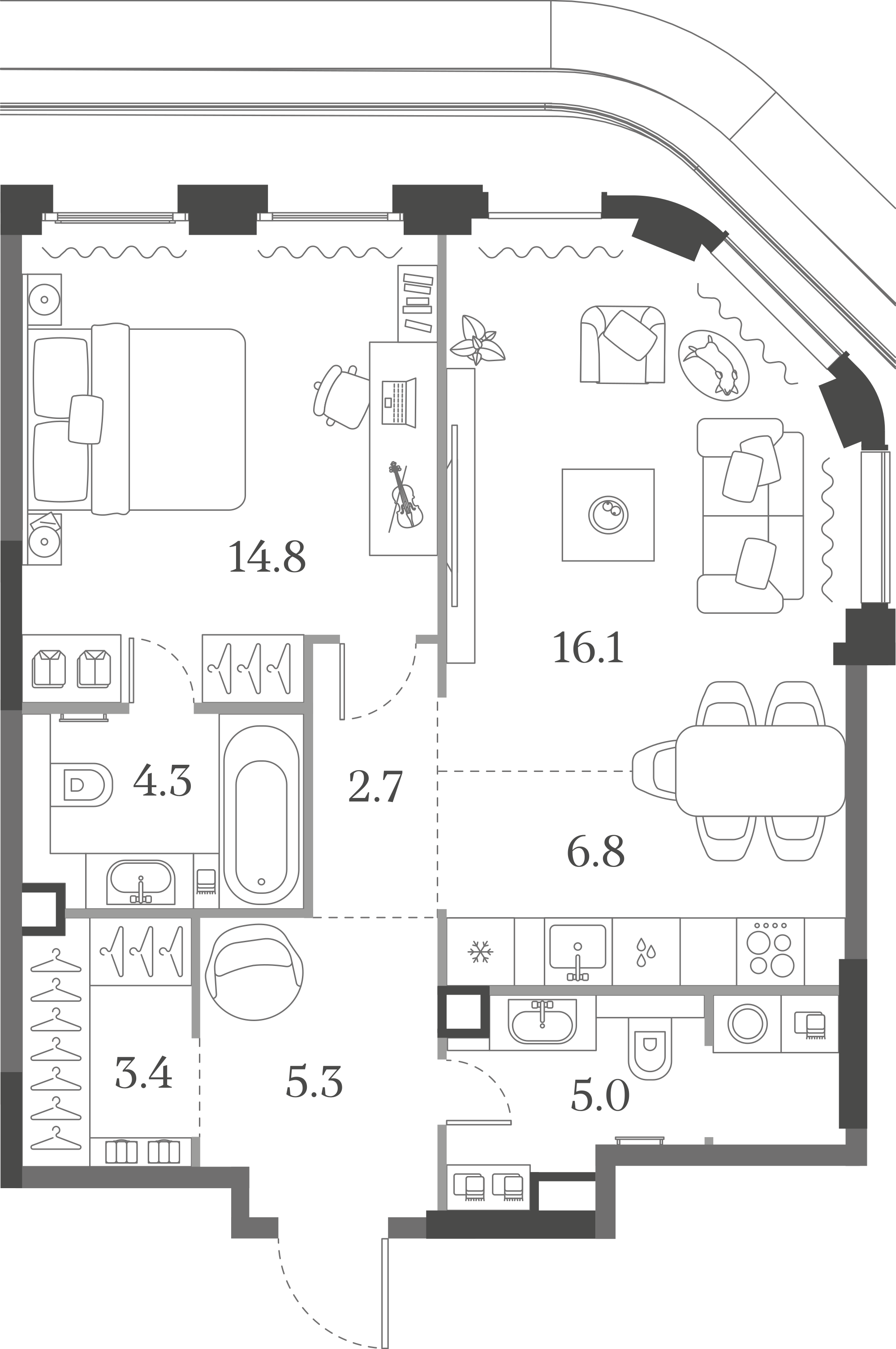 Официальная схема Муза, 58,4 м²