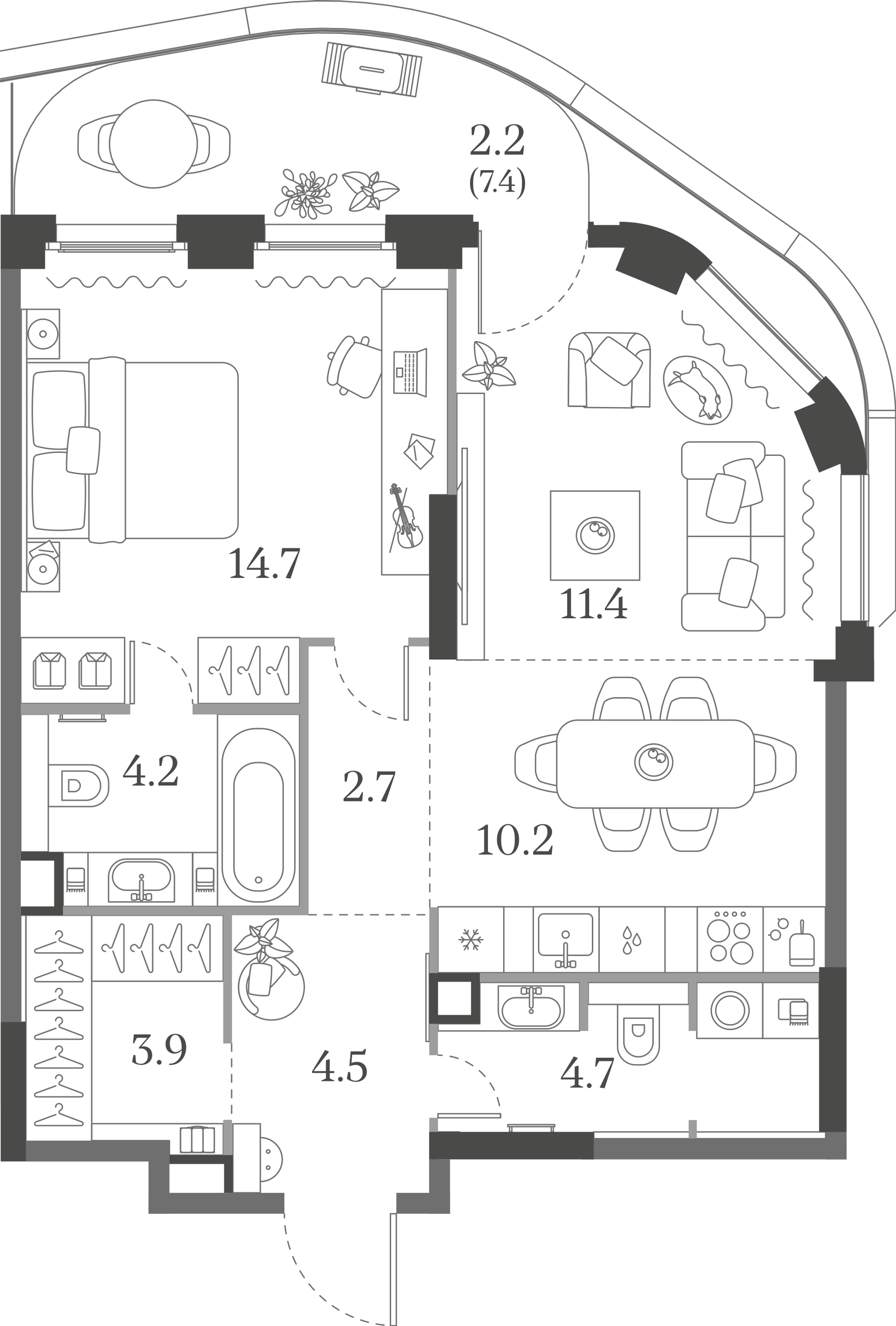 Официальная схема Муза, 58,5 м²
