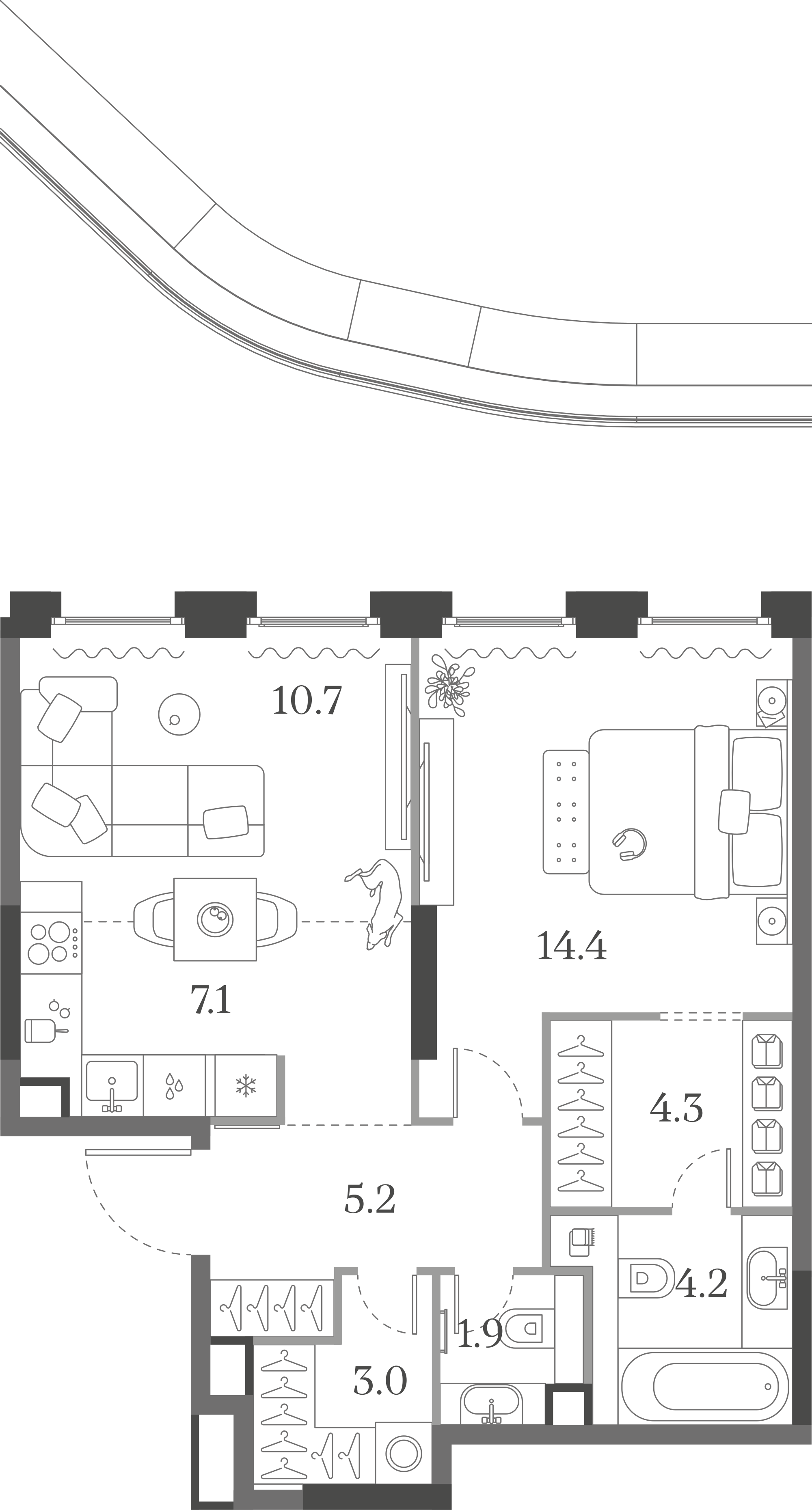 Официальная схема Муза, 50,8 м²