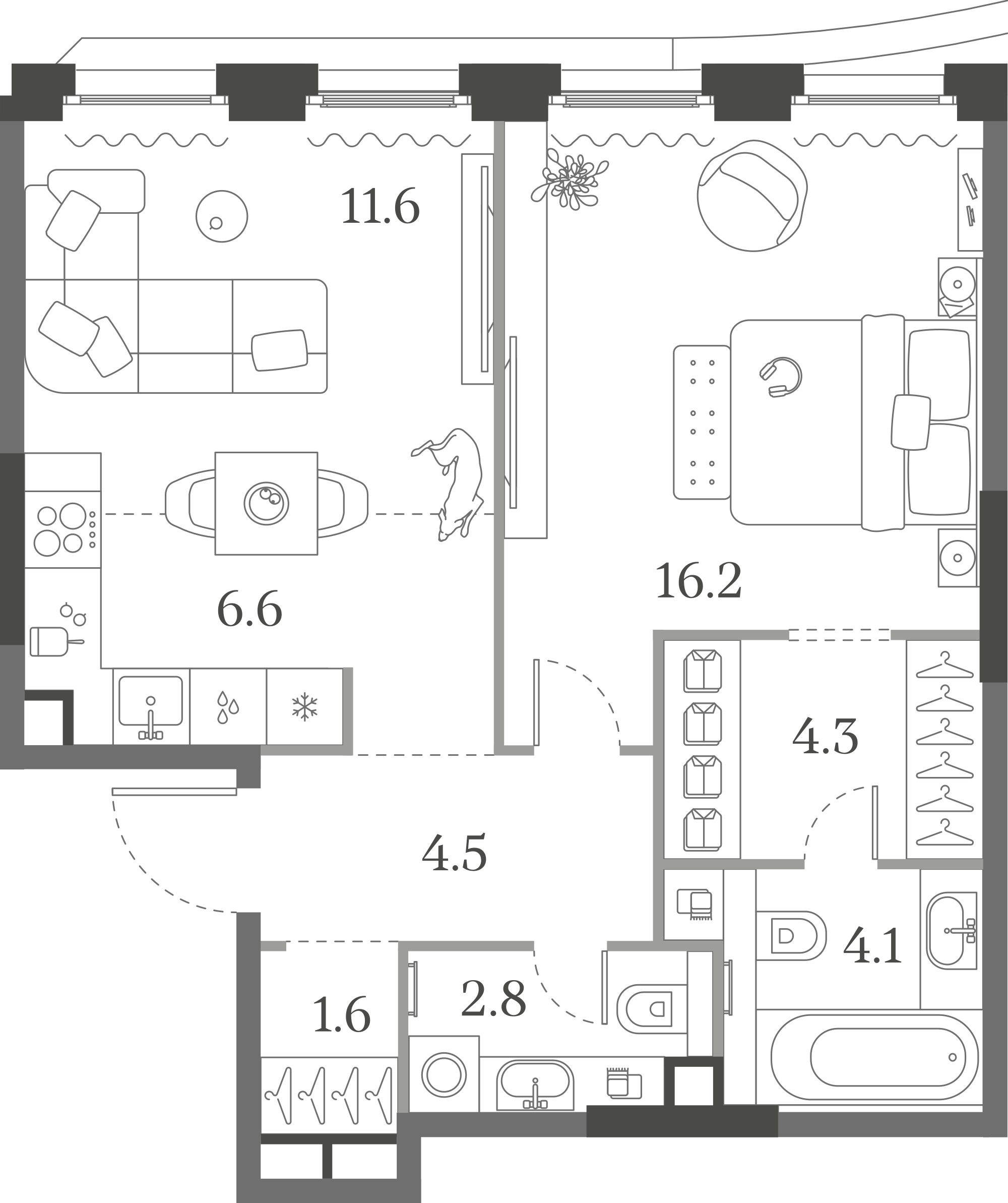 Официальная схема Муза, 51,7 м²