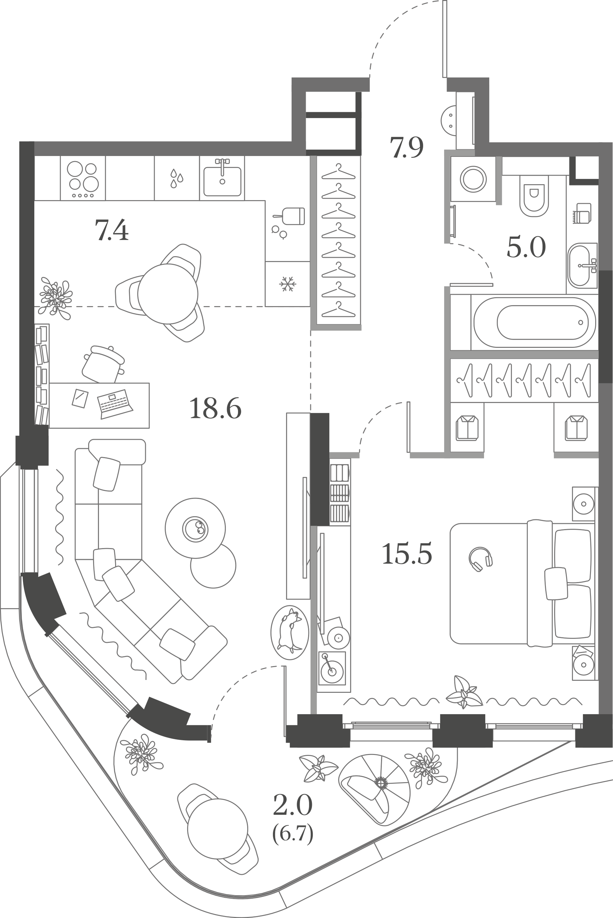 Официальная схема Муза, 56,4 м²